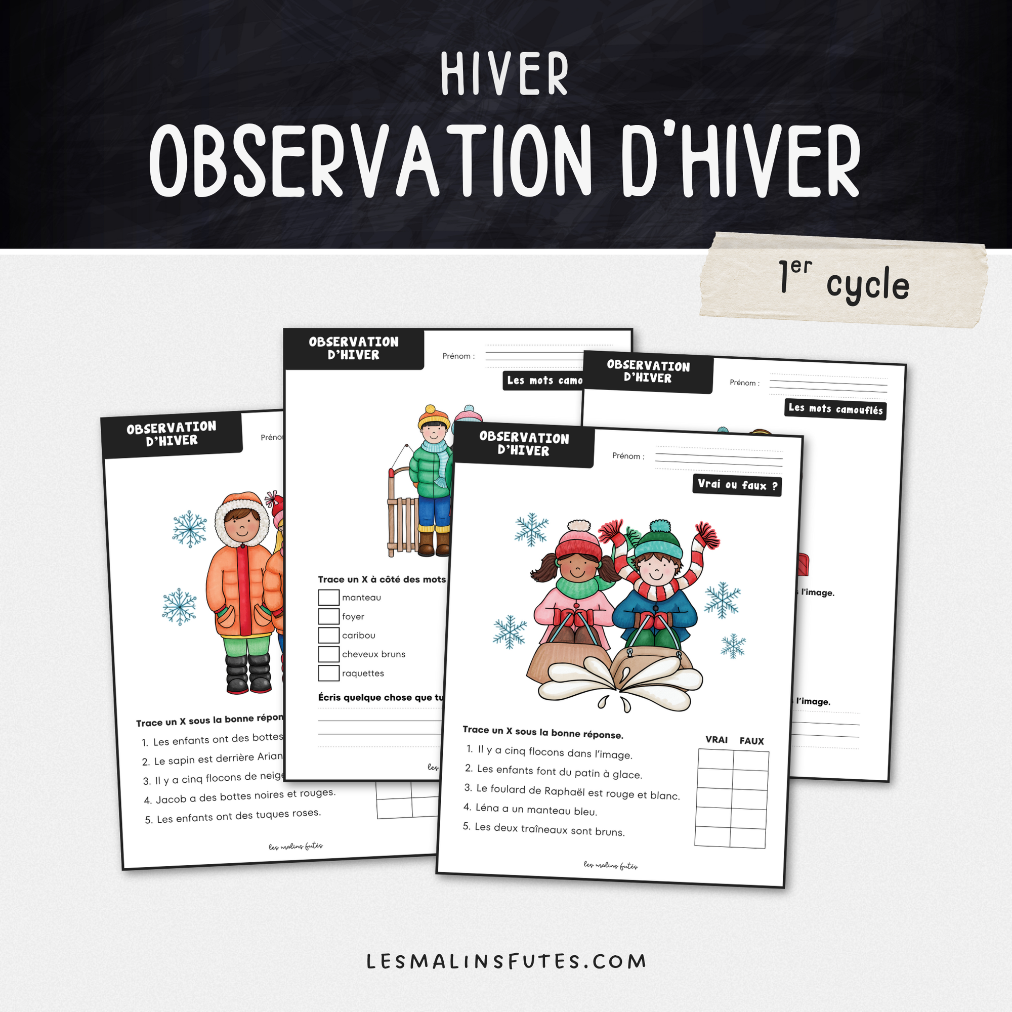 2 ateliers pour la compréhension de texte sur le thème de l'hiver au 1er cycle. Les Malins Futés