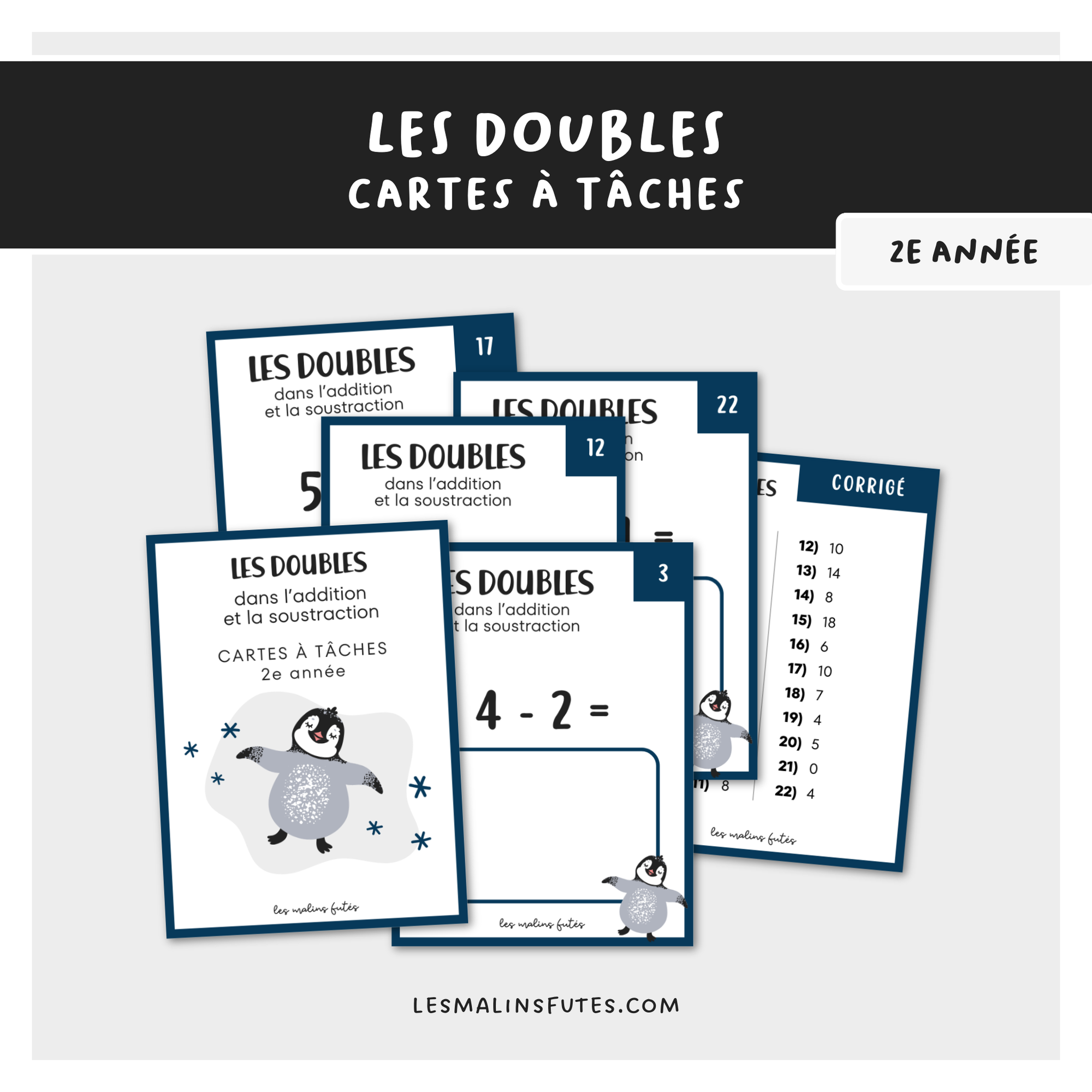 Les doubles dans les additions et les soustractions pour la 2e année. Les Malins Futés