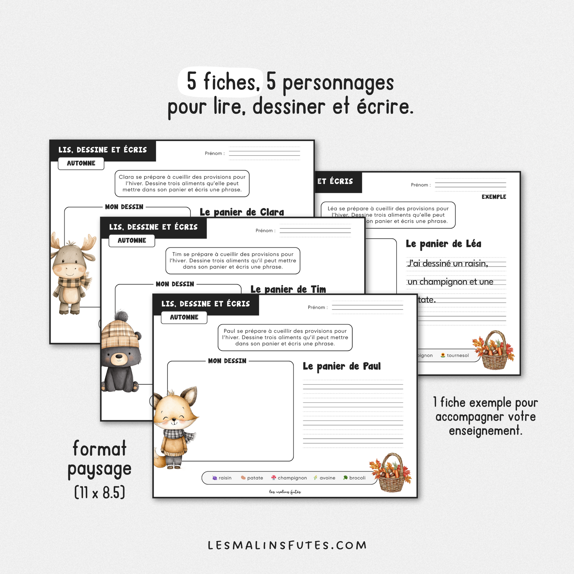 Lis, dessine et écris sur le thème de l'automne pour la 2e année. Les Malins Futés