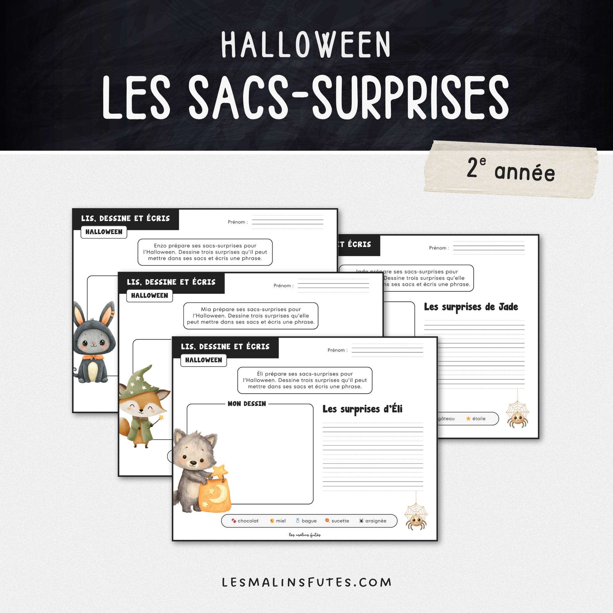 Lis, dessine et écris sur le thème de l'Halloween pour la 2e année. Les Malins Futés