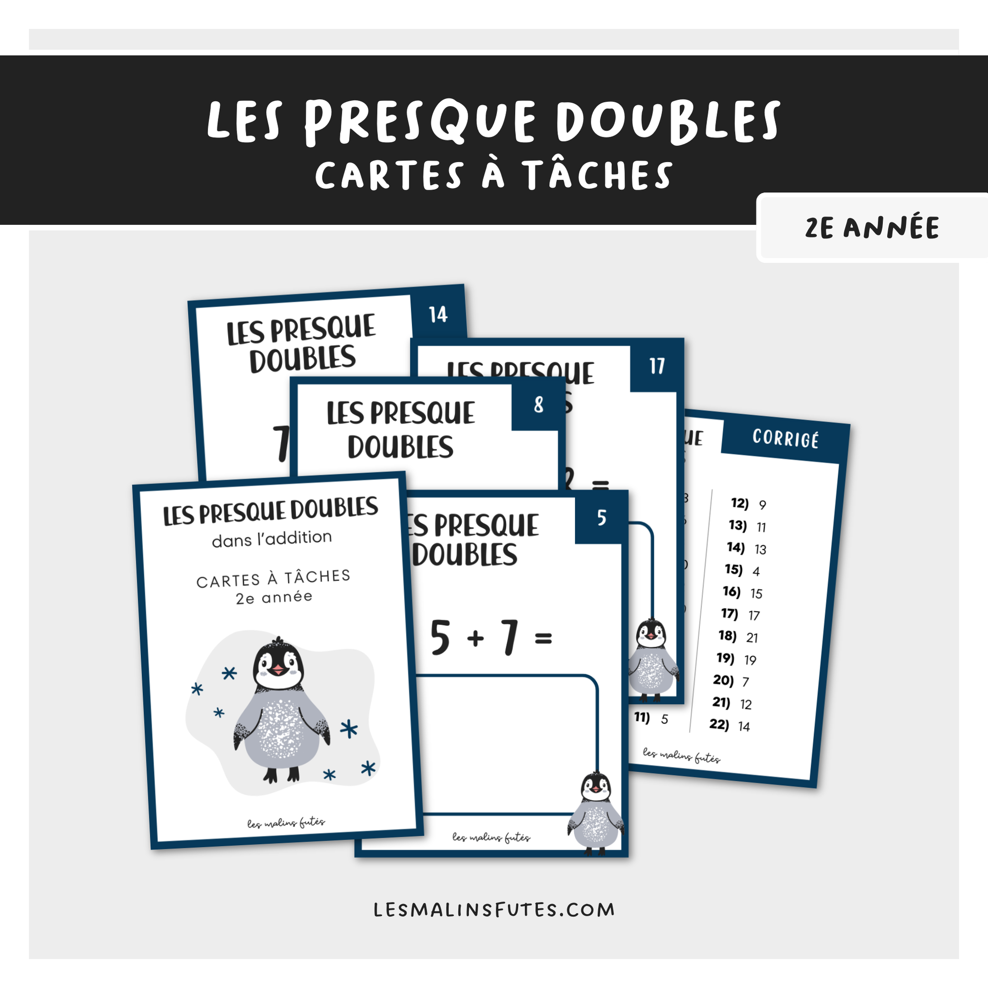 Les presque doubles dans les additions pour la 2e année. Les Malins Futés