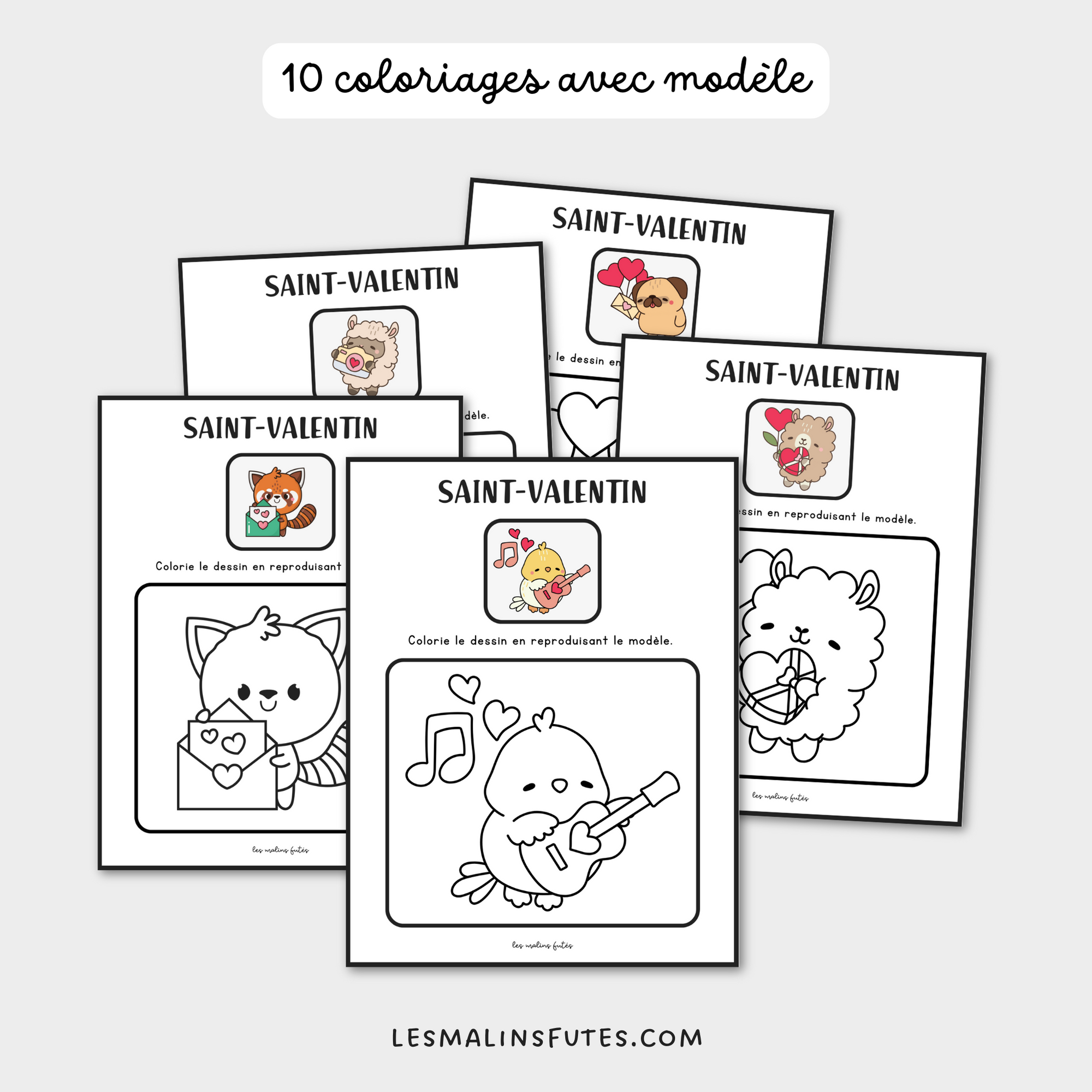 10 coloriages avec modèle pour le 2e cycle à l'occasion de la Saint-Valentin. Les Malins Futés