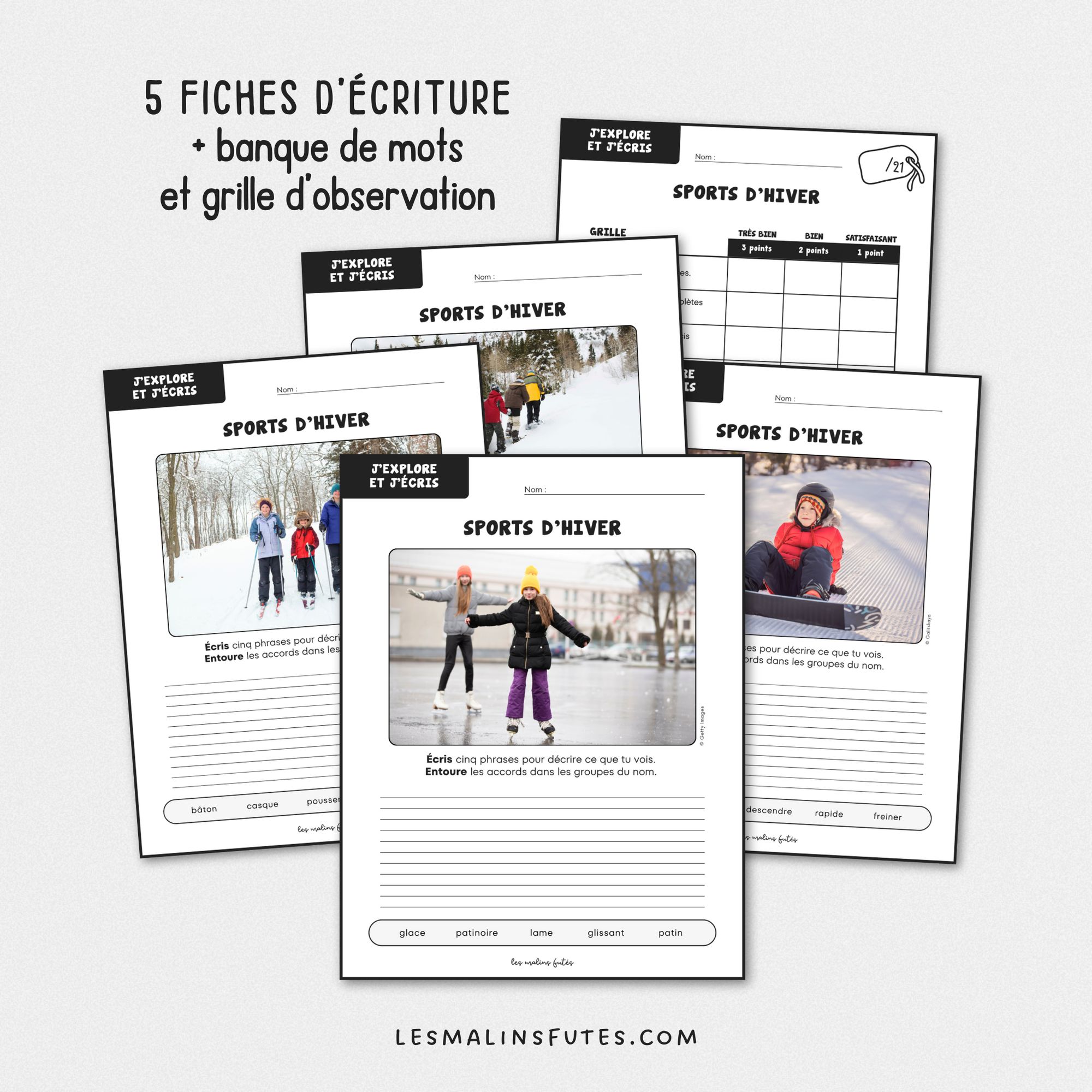 Écriture : Sports d&#39;hiver - 2e cycle. Les Malins Futés