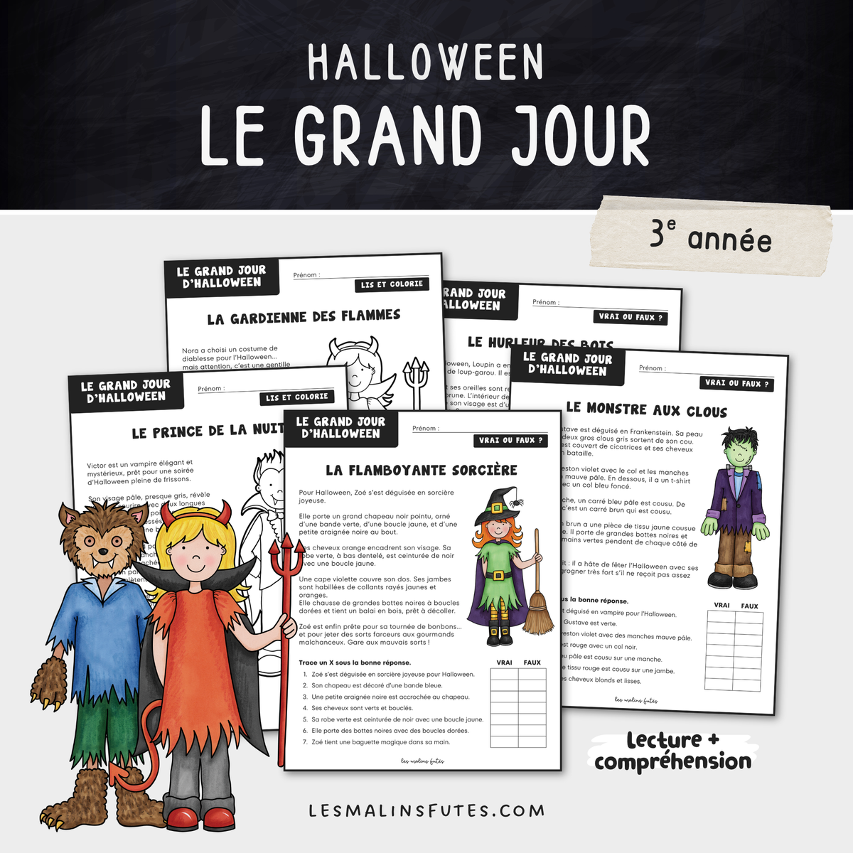 Illustrations de la ressource pédagogique Le grand jour d'Halloween pour la 3e année. Les Malins Futés