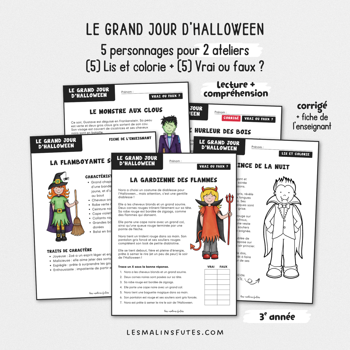 Illustrations de la ressource pédagogique Le grand jour d'Halloween pour la 3e année. Les Malins Futés
