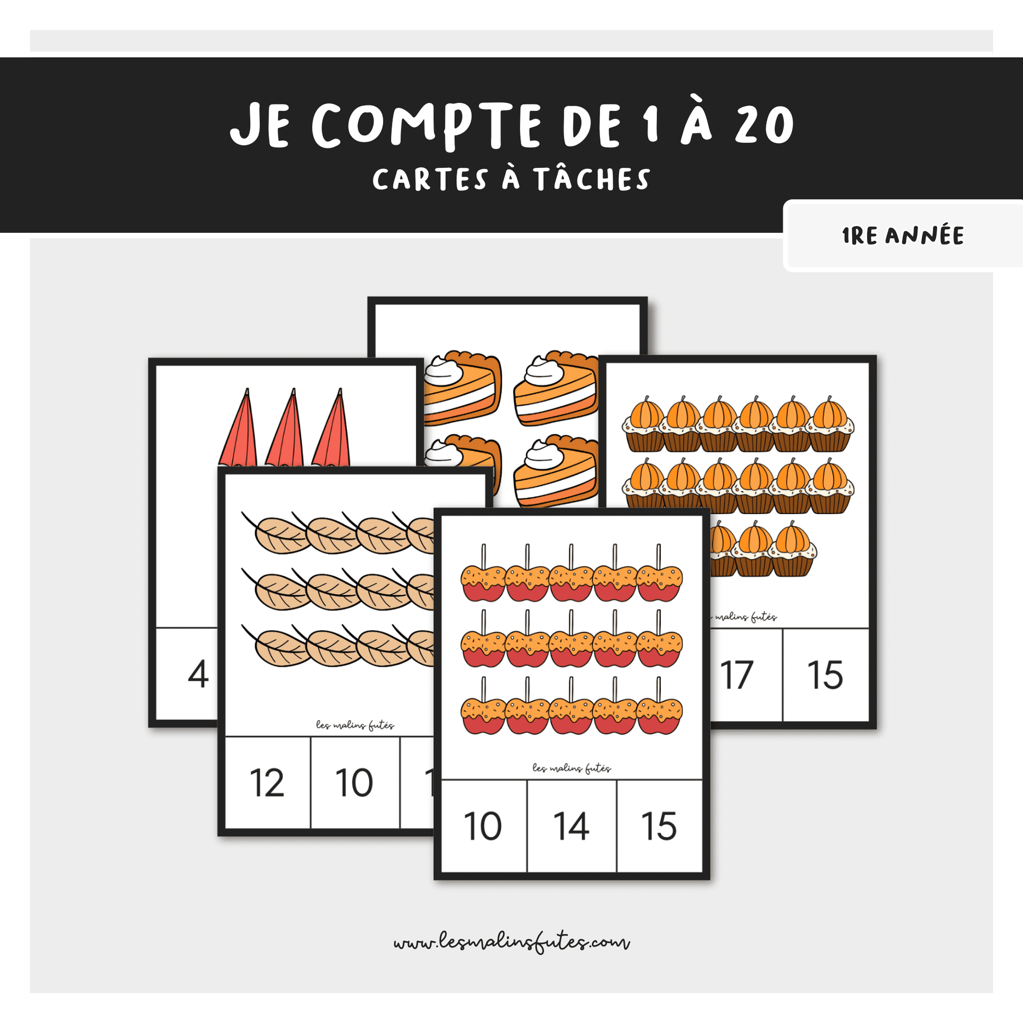 Je compte de 1 à 20. Cartes à tâches. Les Malins Futés