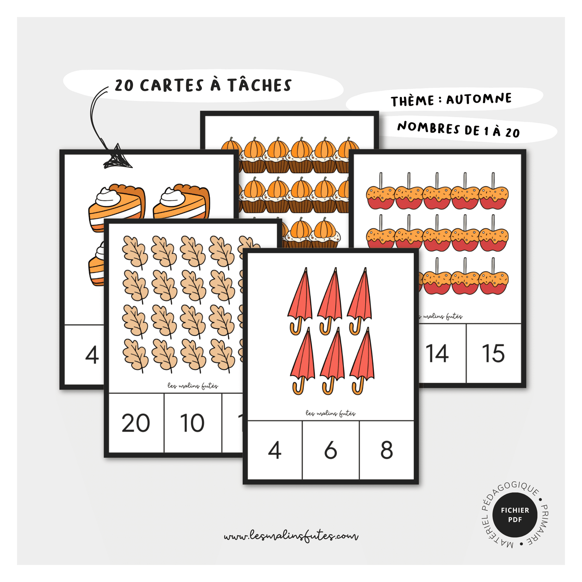 Je compte de 1 à 20. Cartes à tâches. Les Malins Futés