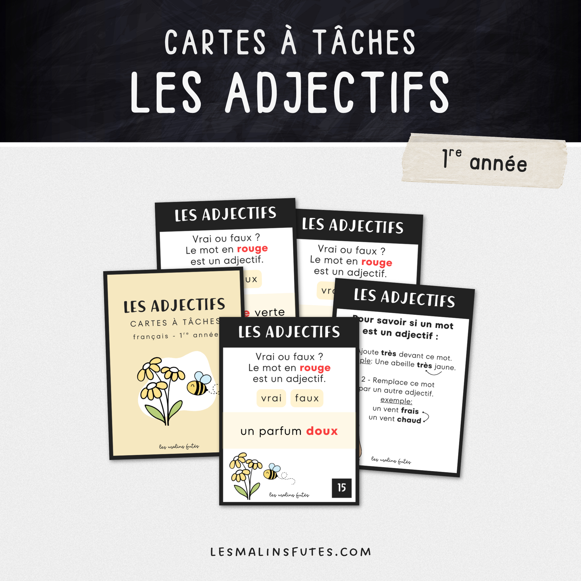 Cartes à tâches pour travailler les adjectifs en 1re année. Les Malins Futés