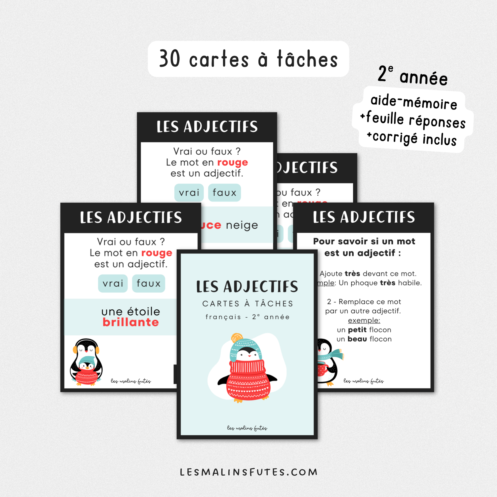 Cartes à tâches pour travailler les adjectifs en 2e année. Les Malins Futés