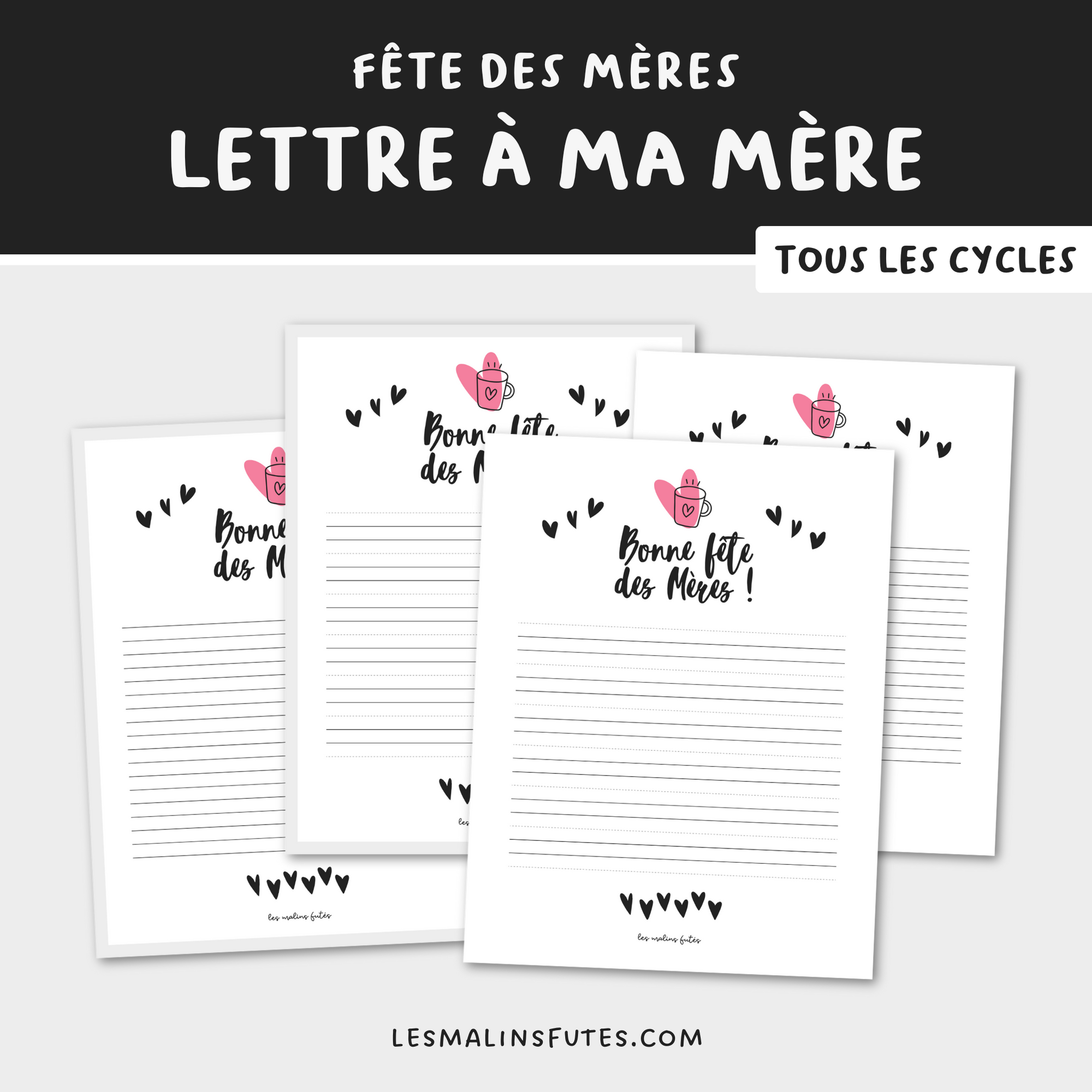 Gabarit de lettre pour la fête des Mères. Tous les cycles. Les Malins Futés