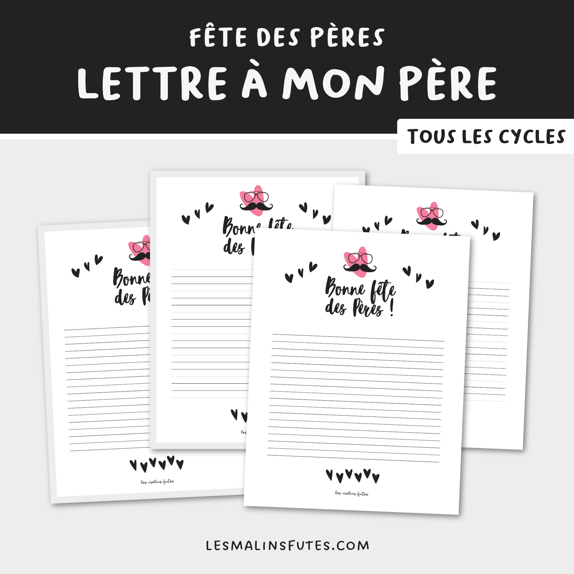 Gabarit de lettre pour la fête des Pères. Tous les cycles. Les Malins Futés