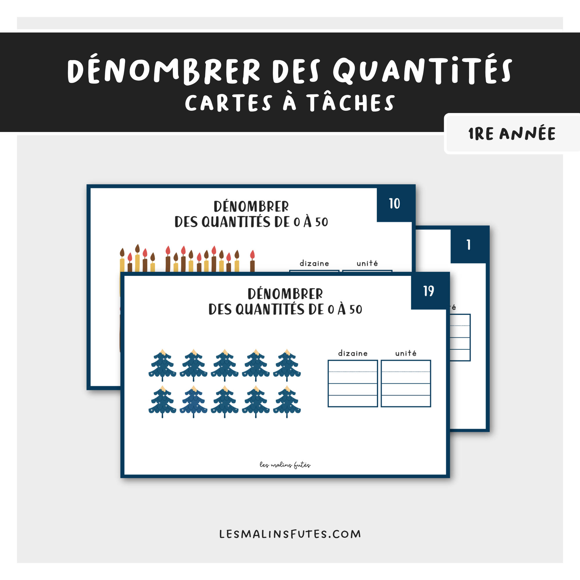 Dénombrer des quantités de 0 à 50 pour les élèves de la 1re année. Les Malins Futés