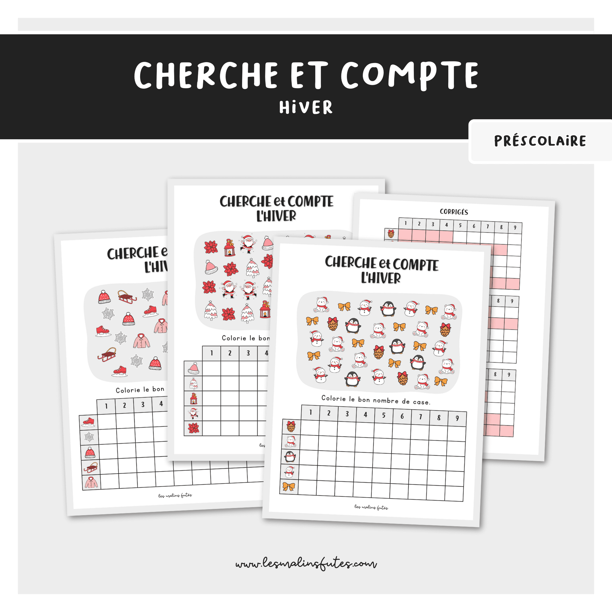 Cherche et compte l'hiver pour le préscolaire. Les Malins Futés