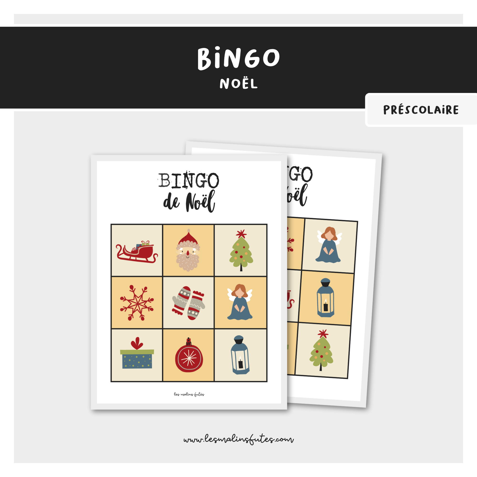 Bingo de Noël pour le préscolaire. Les Malins Futés