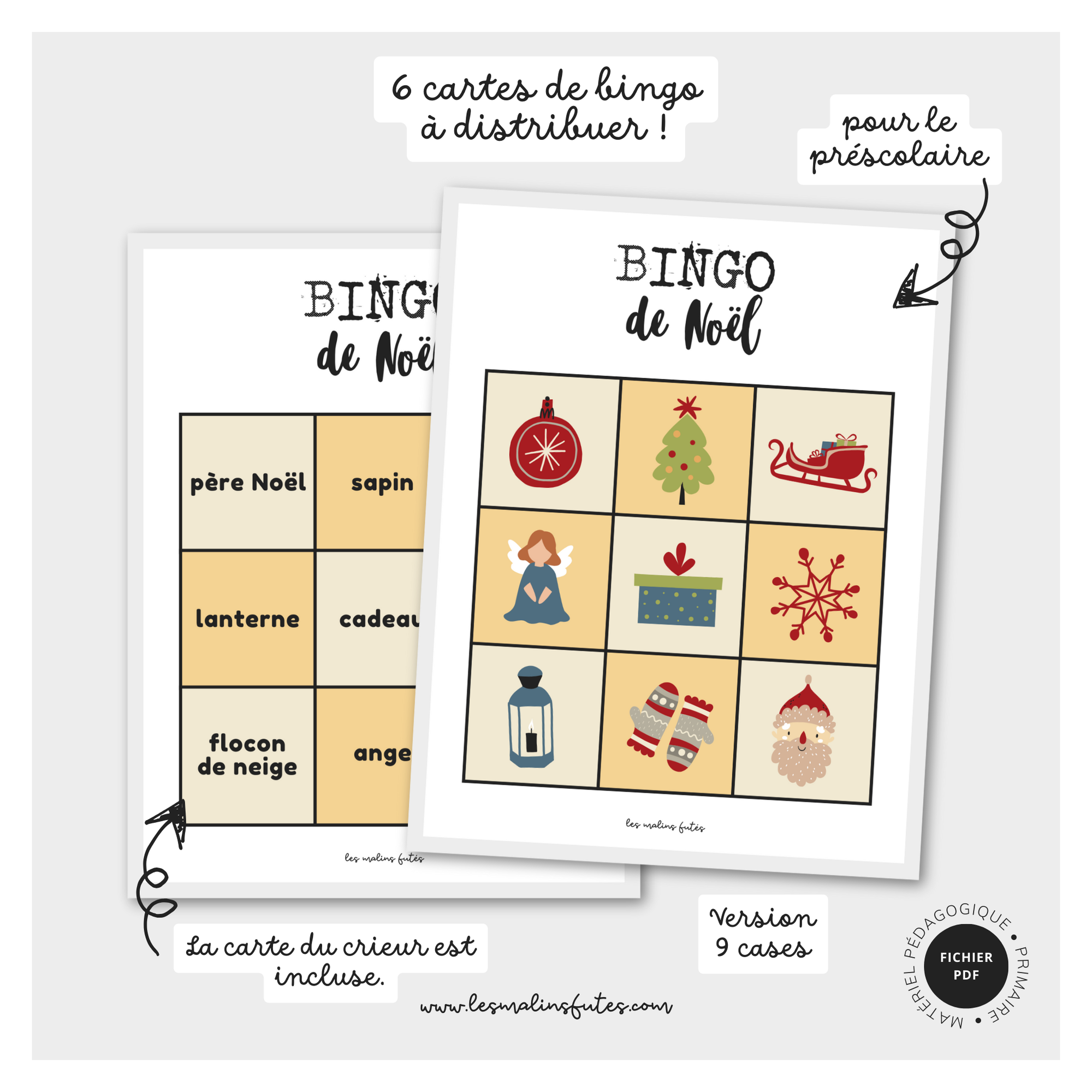 Bingo de Noël pour la maternelle. Les Malins Futés