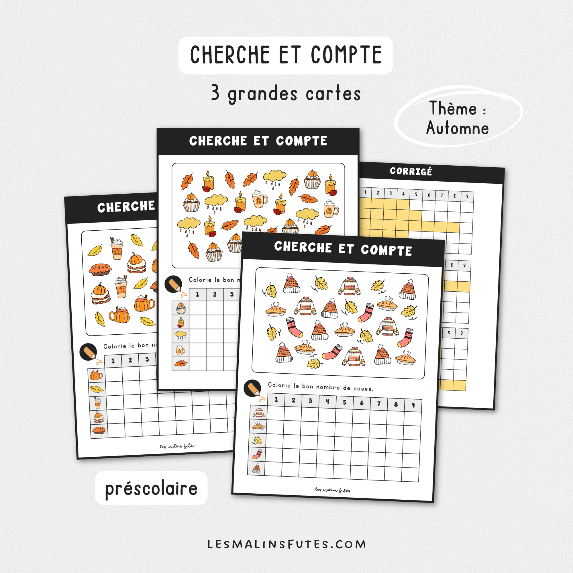 Cherche et compte l'automne pour le préscolaire. Les Malins Futés