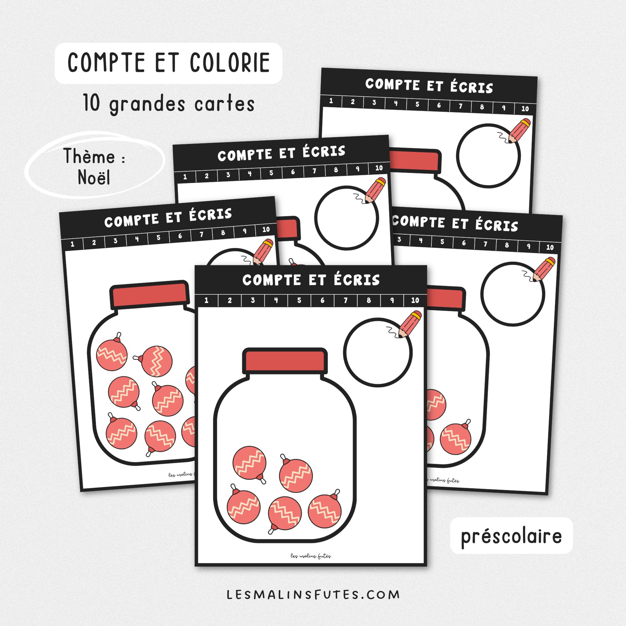 Activité : Compte et écris - Les boules de Noël - préscolaire