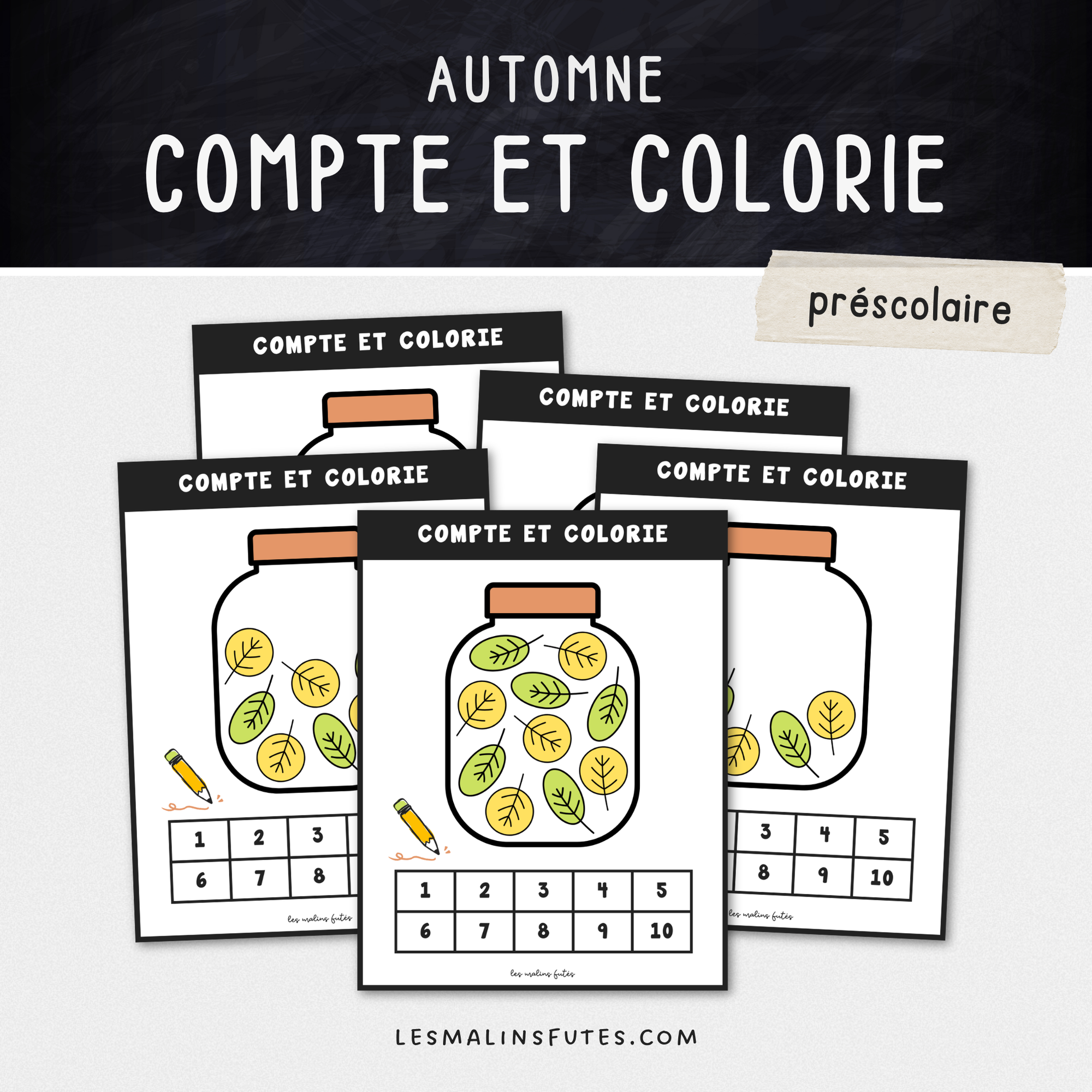 Illustration de grandes cartes sur le thème des feuilles d'automne pour le préscolaire avec éléments graphiques.