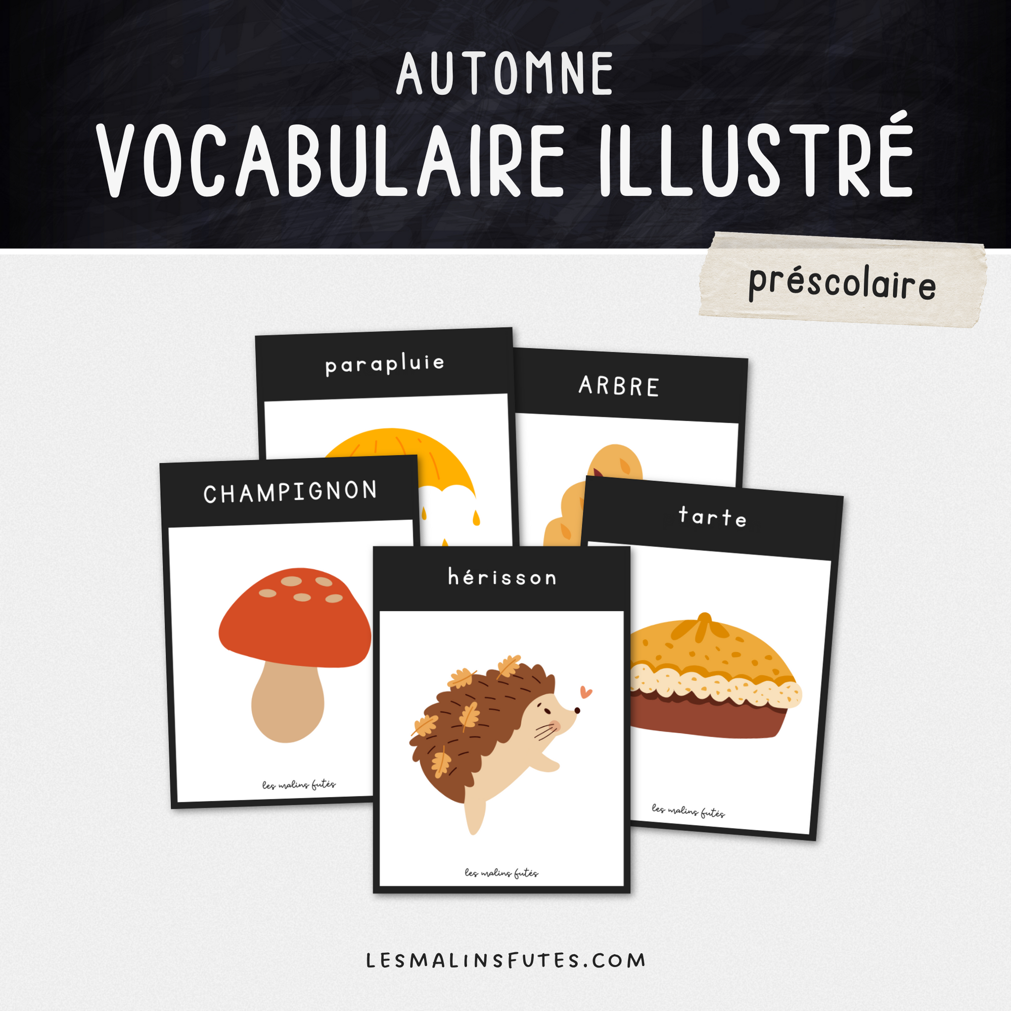 Vocabulaire illustré - automne - préscolaire. Les Malins Futés