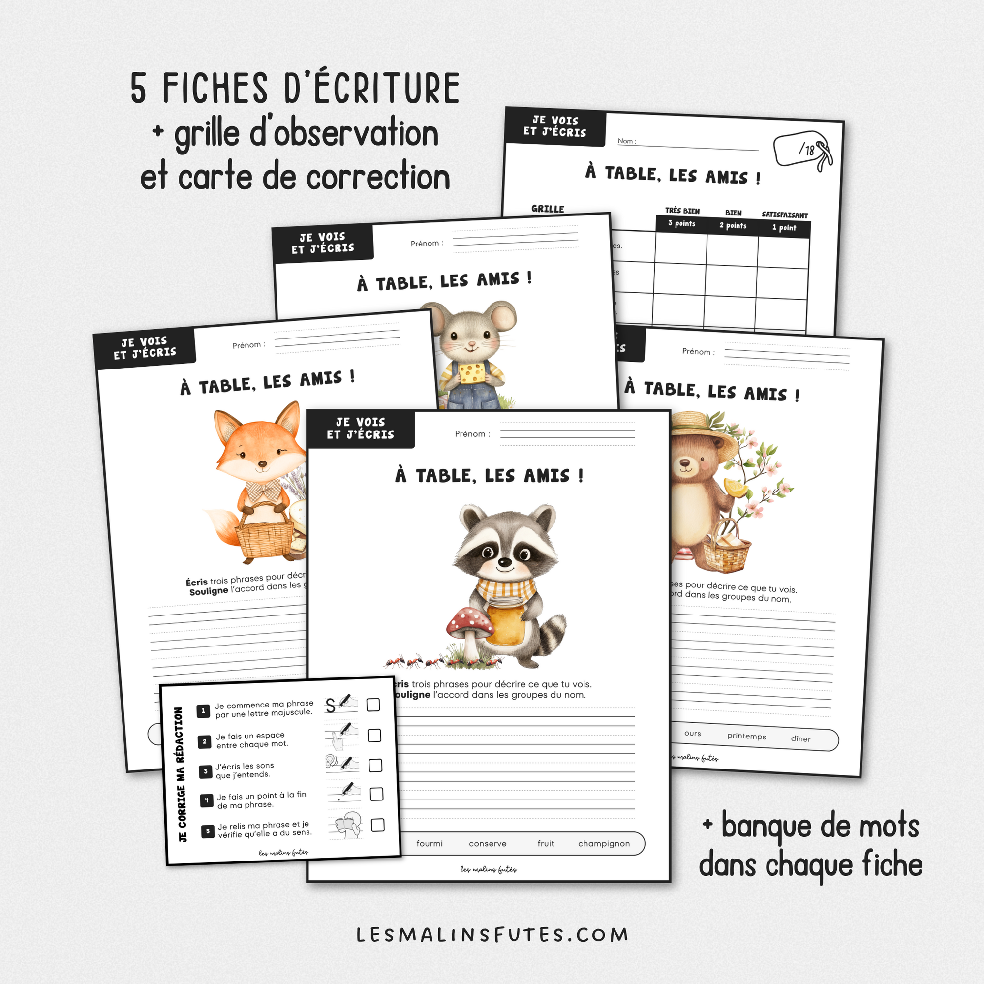 Je vois et j&#39;écris : À table, les amis ! 2e année. Les Malins Futés