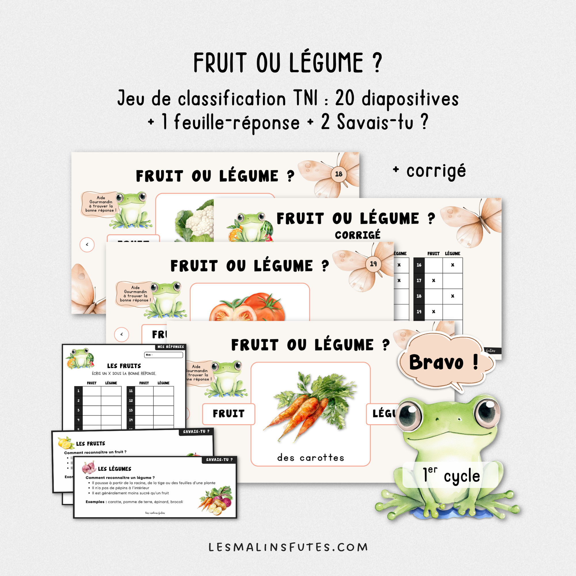 Diapositives pour TNI avec images de fruits et de légumes pour le 1er cycle. Les Malins Futés