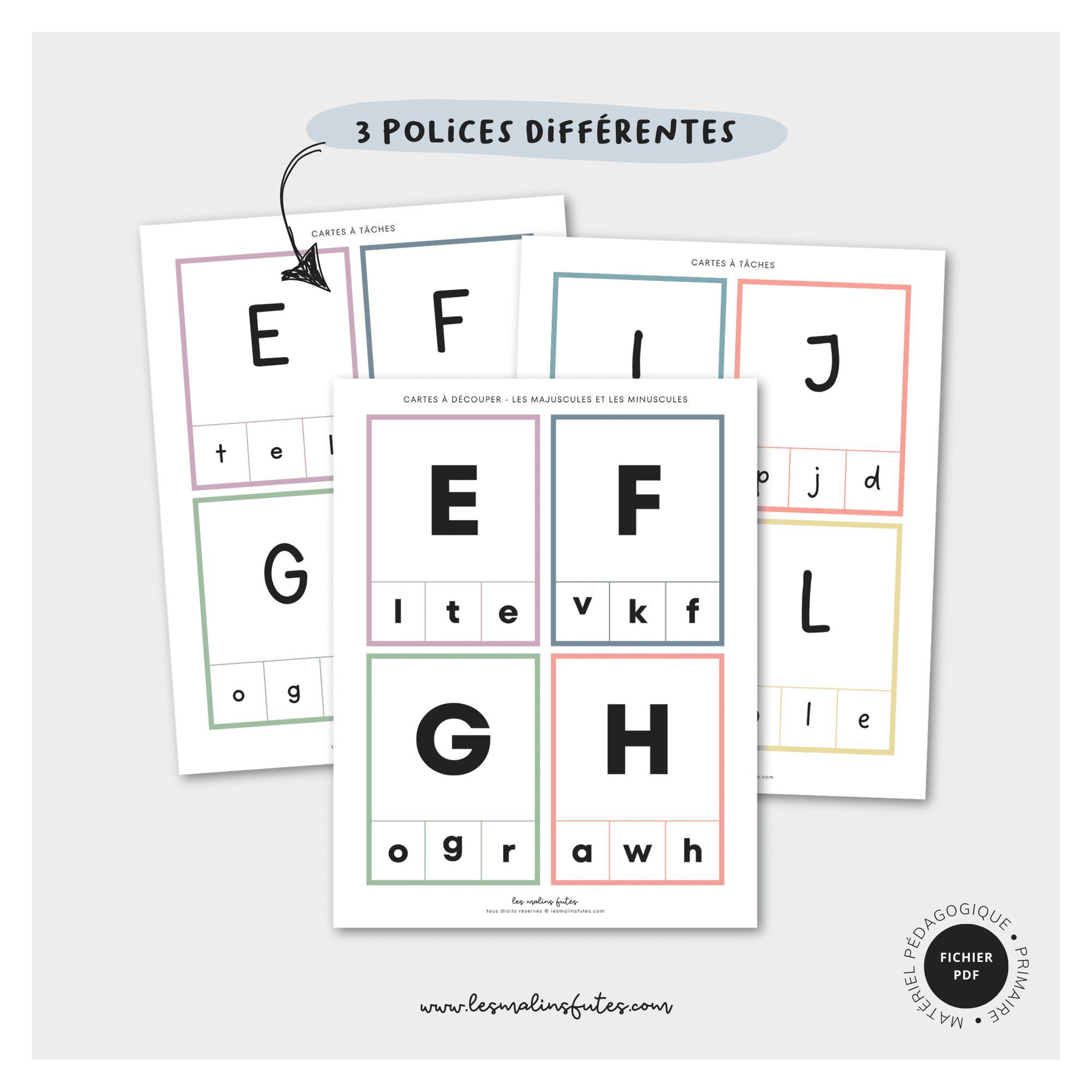 L&#39;alphabet - cartes à tâches - les majuscules et les minuscules - Les Malins Futés