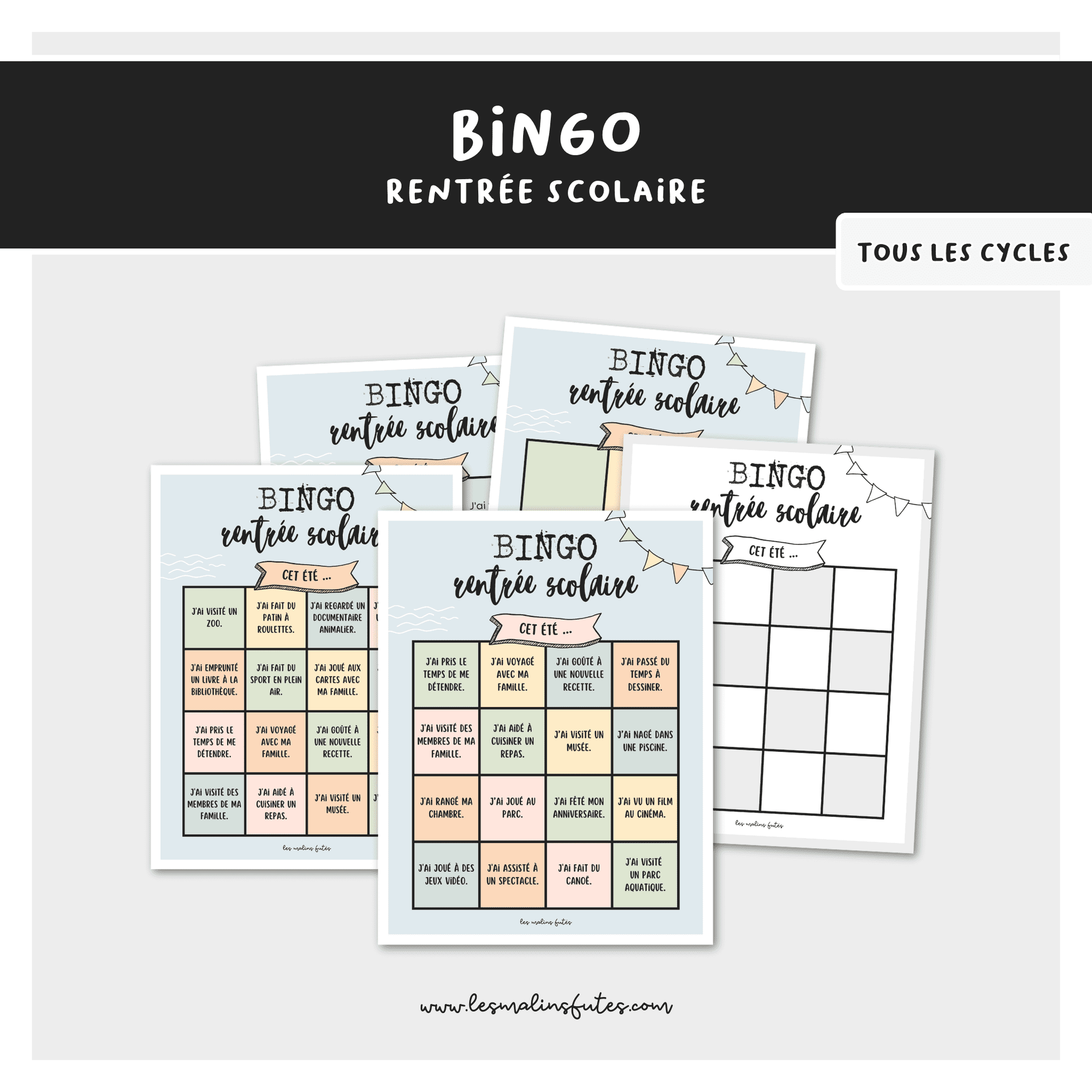 Bingo de la rentrée scolaire. Les Malins Futés