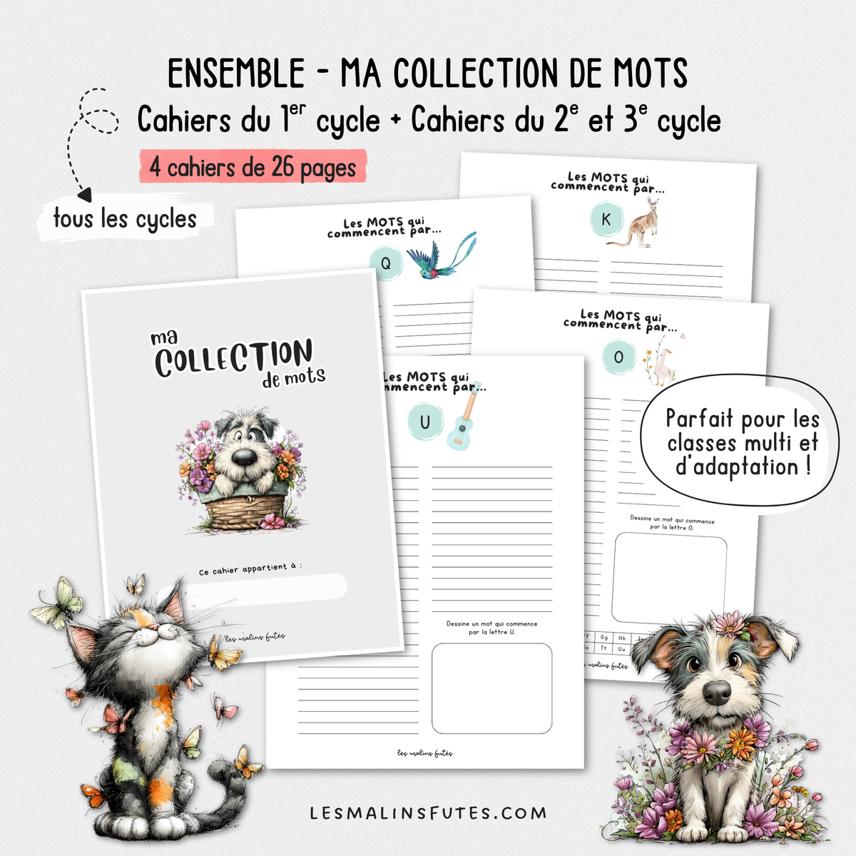 Illustrations de l'ensemble Ma collection de mots pour tous les cycles. Les Malins Futés