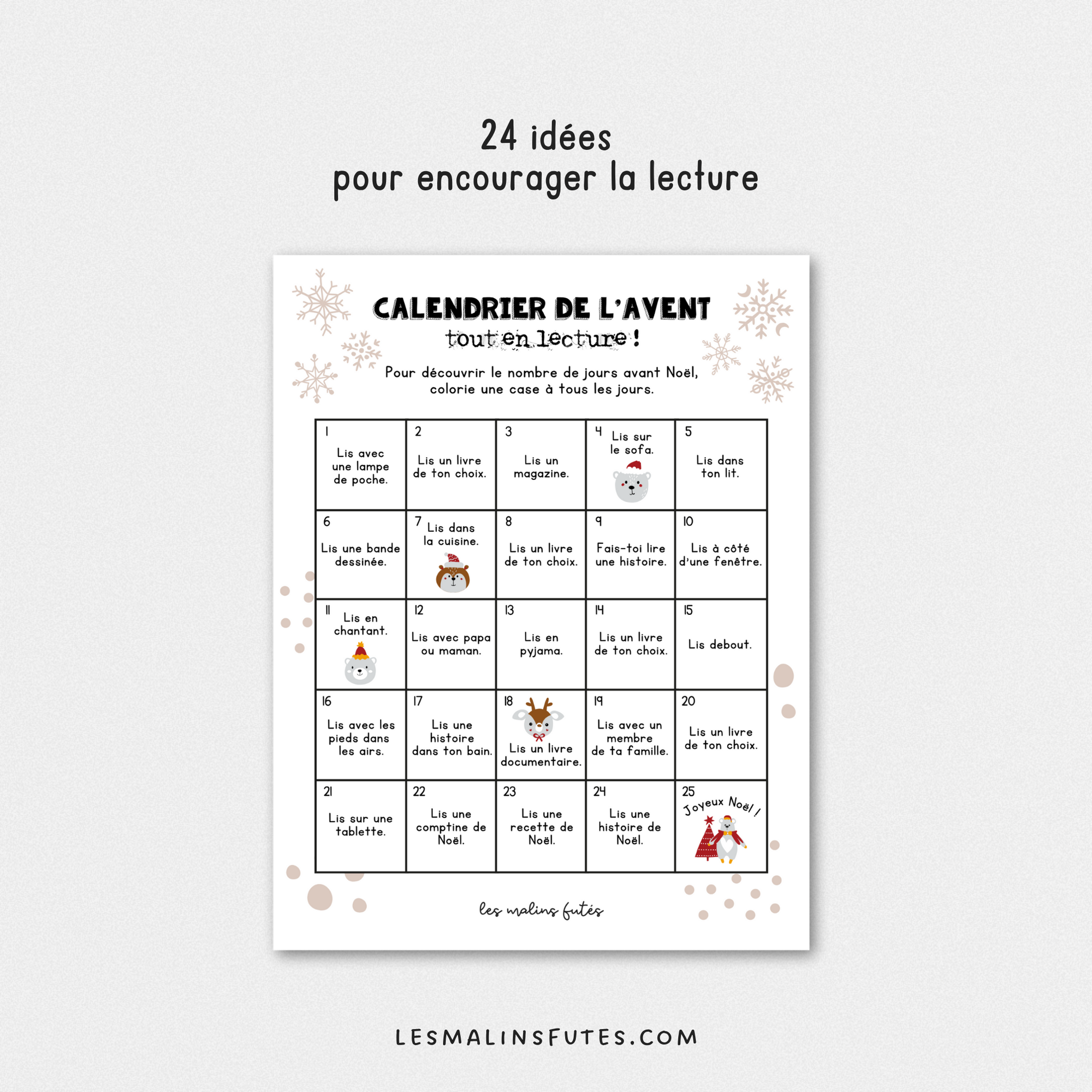 Calendrier de l'Avent en lecture. Les Malins Futés