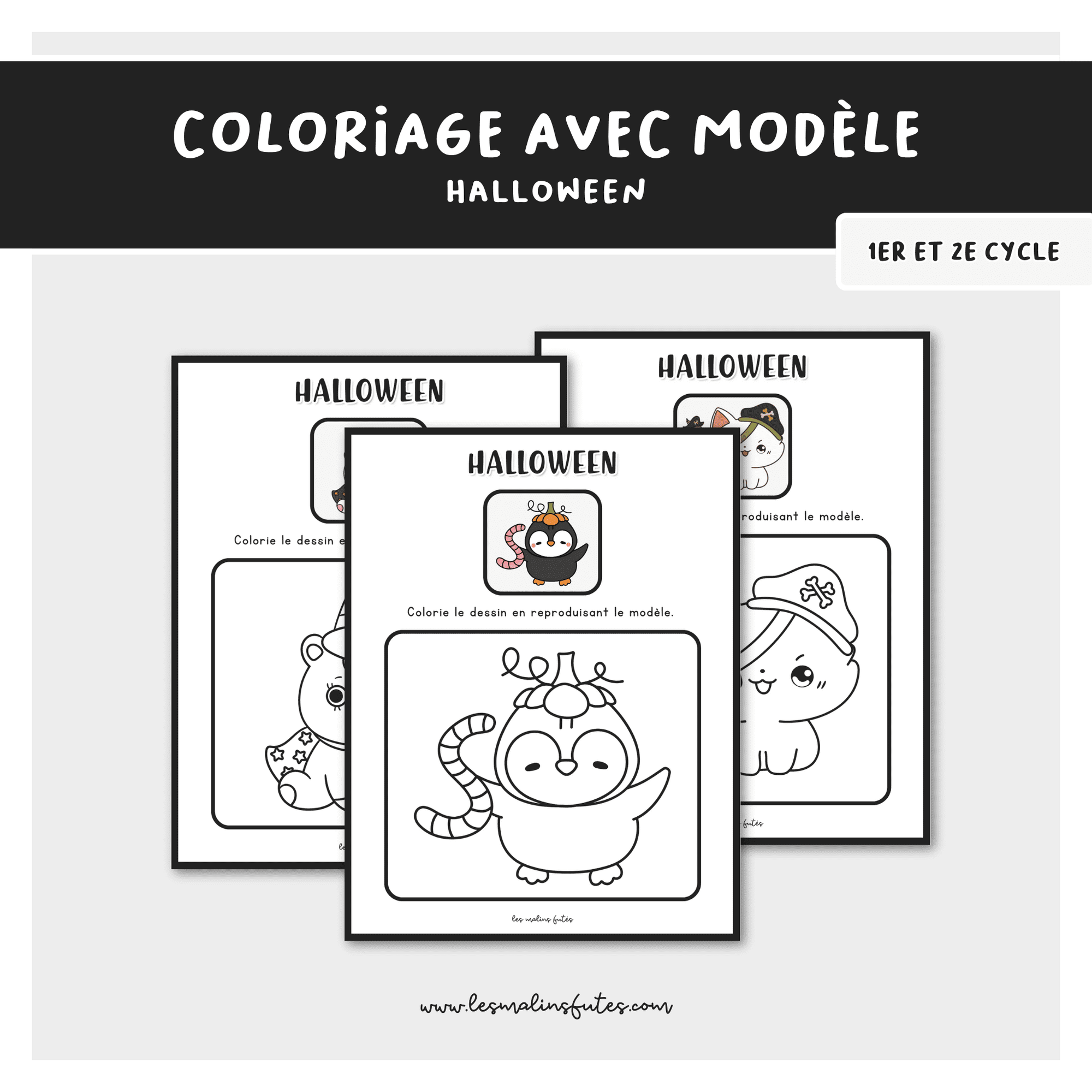 Coloriage avec modèle - Halloween. Les Malins Futés