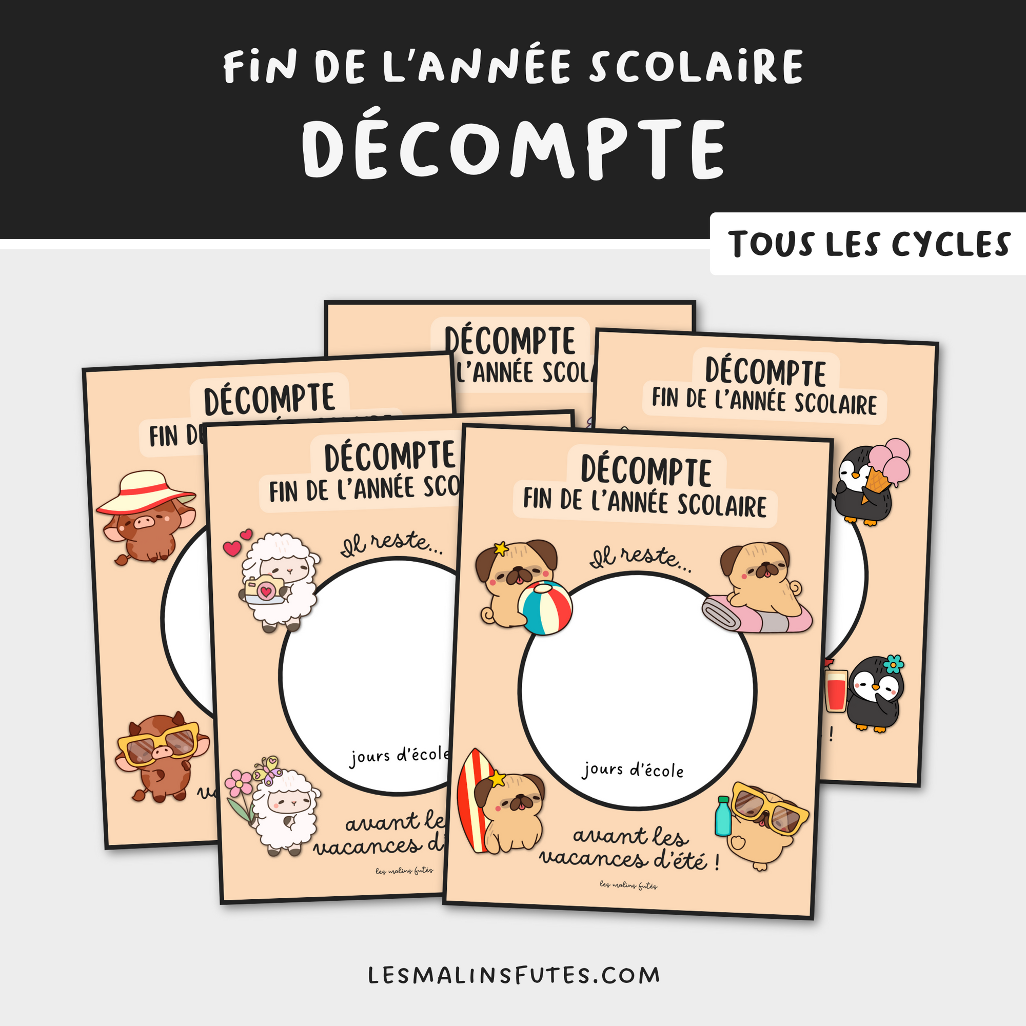 Décompte pour la fin de l'année scolaire avant les vacances d'été. Les Malins Futés