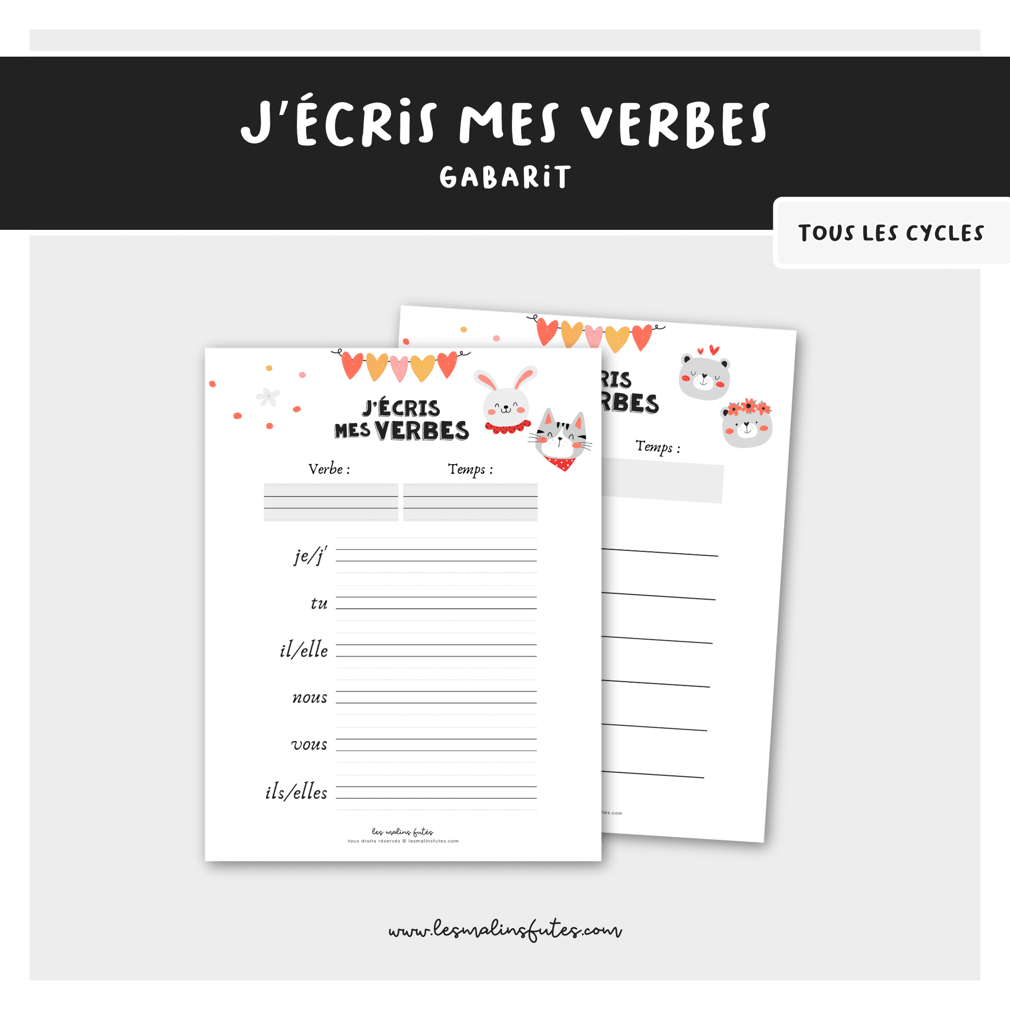 J&#39;écris mes verbes - réutilisable conjugaison - Les Malins Futés