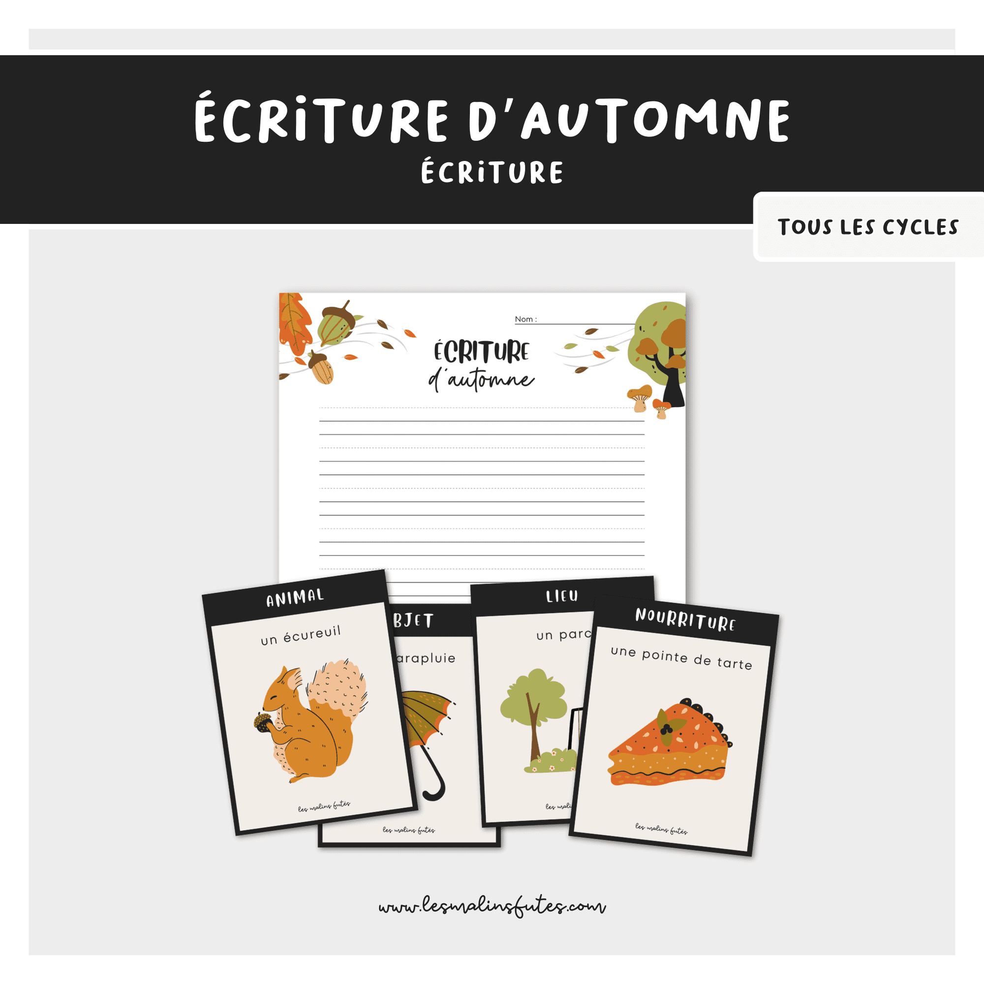 Écriture d'automne à partir de cartes d'inspiration. Les Malins Futés