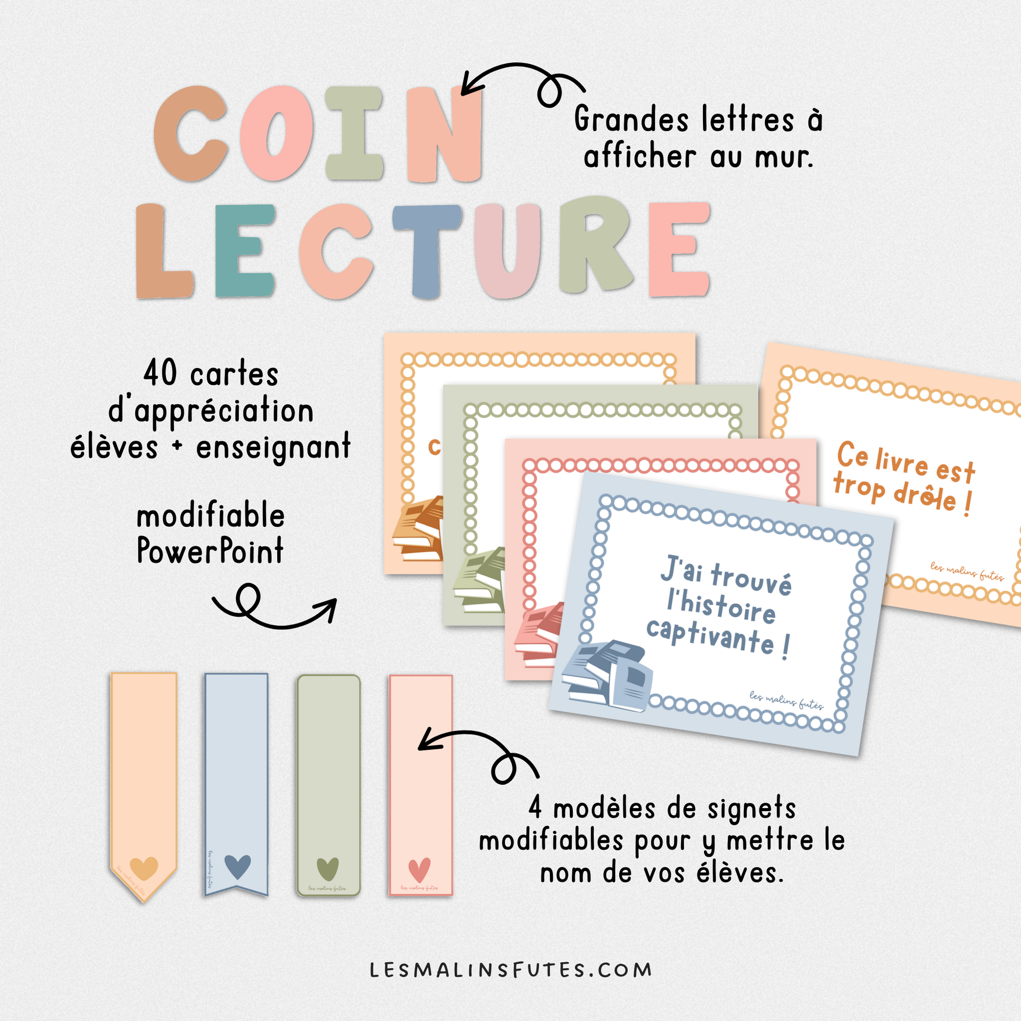 Ensemble affichage du coin lecture en classe. Les Malins Futés