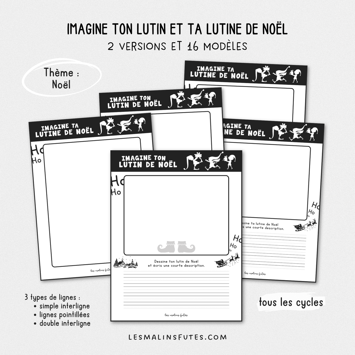 Illustrations des modèles pour la ressource Imagine ton lutin de Noël. Les Malins Futés
