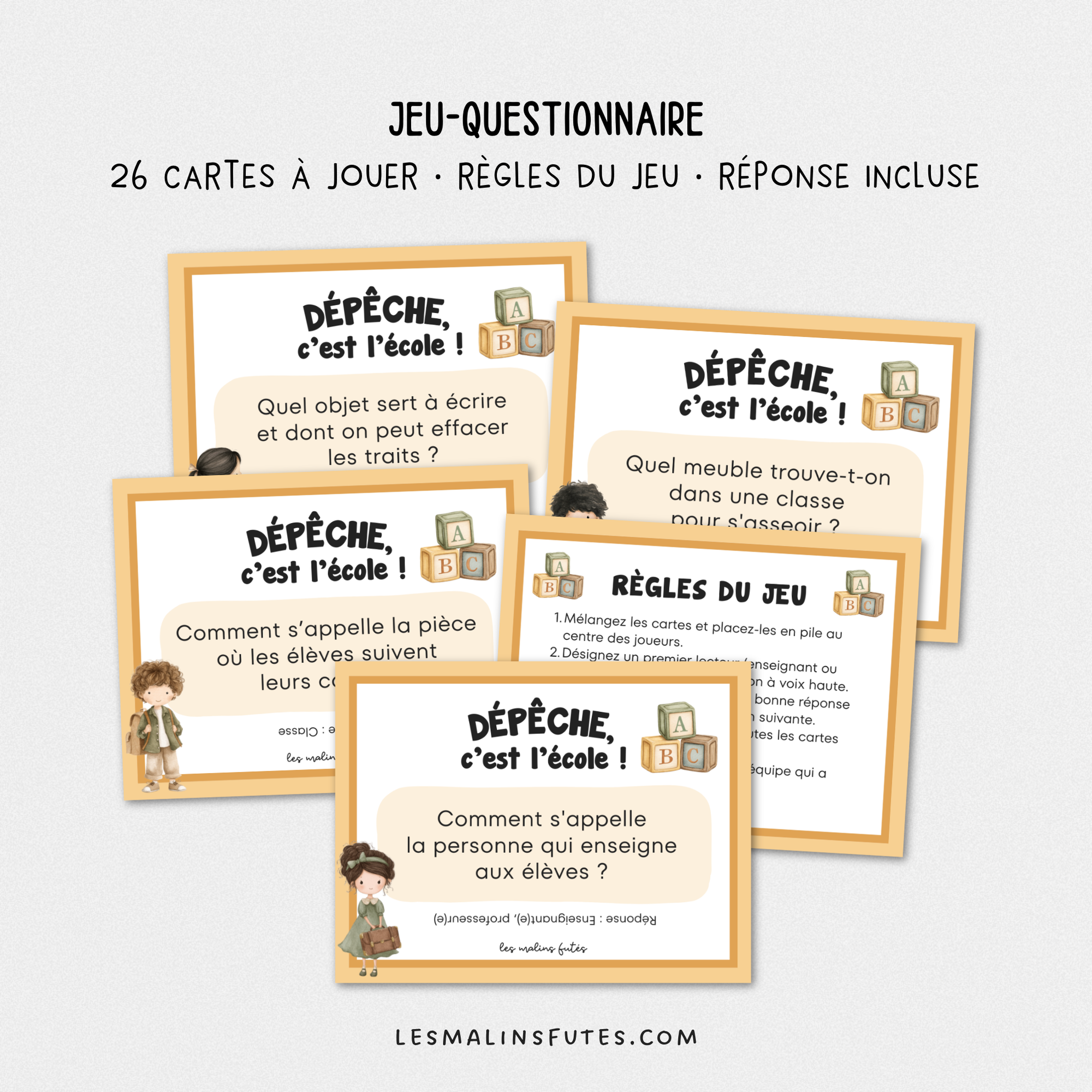 Jeu-questionnaire : Dépêche, c'est l'école ! Pour tous les cycles. Les Malins Futés