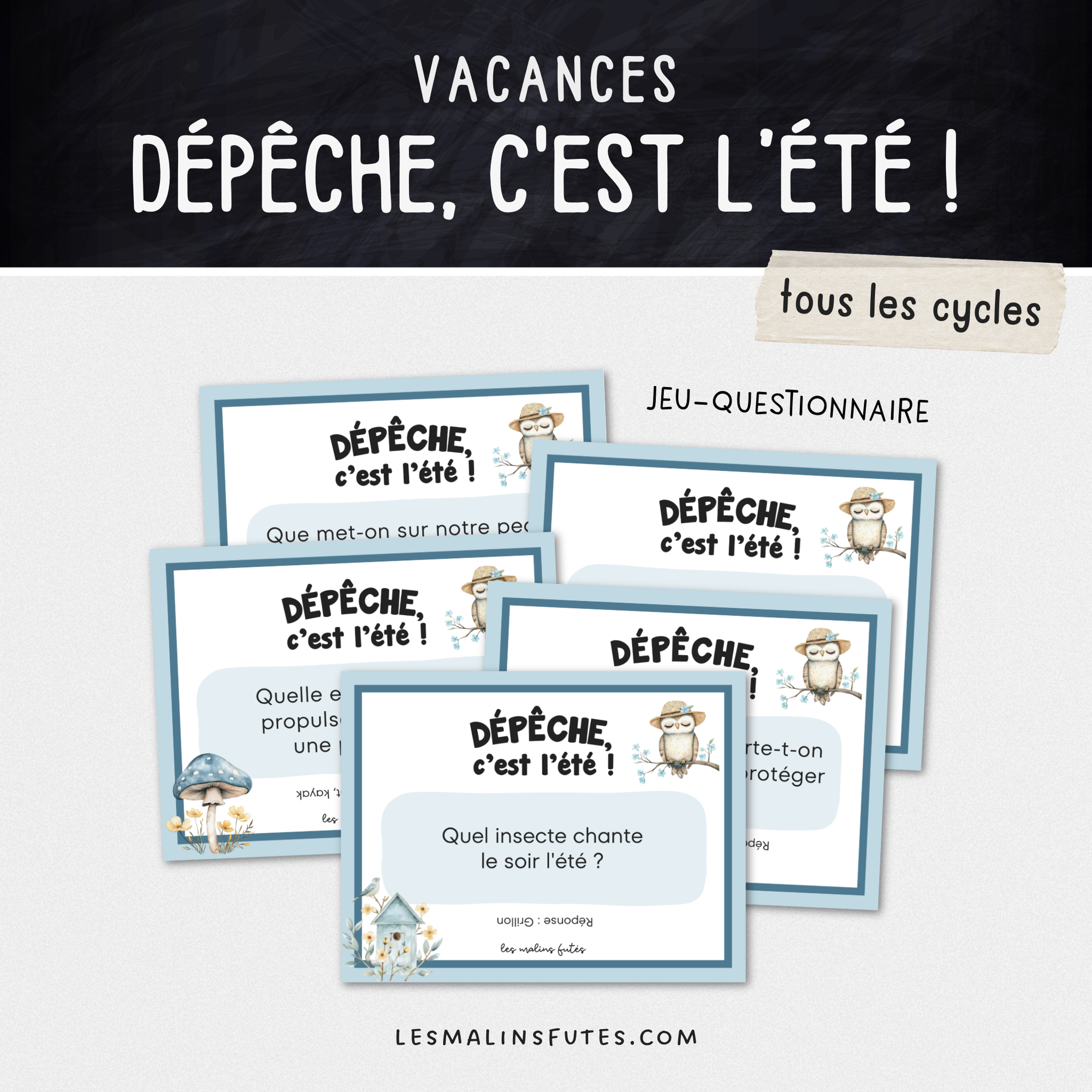 Jeu-questionnaire : Dépêche, c'est l'été ! Pour tous les cycles. Les Malins Futés