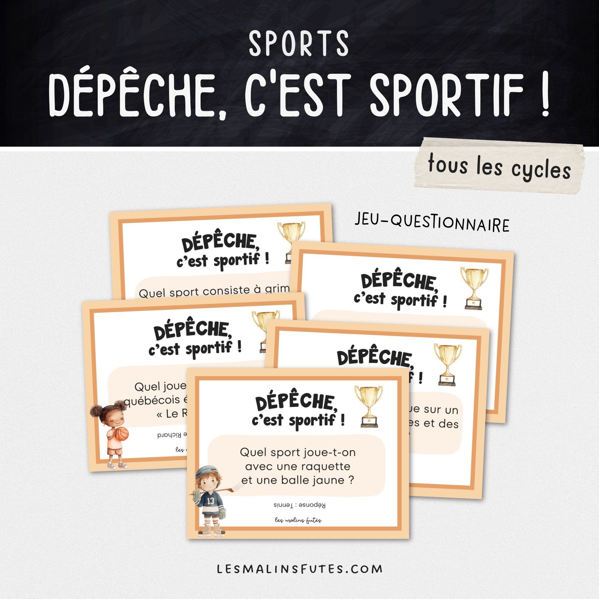 Jeu-questionnaire : Dépêche, c'est sportif ! Pour tous les cycles. Les Malins Futés