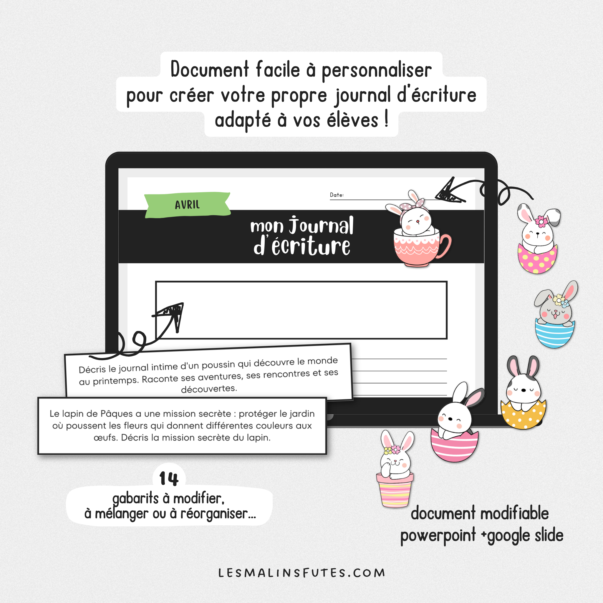 Journal d'écriture modifiable - avril – Les Malins Futés
