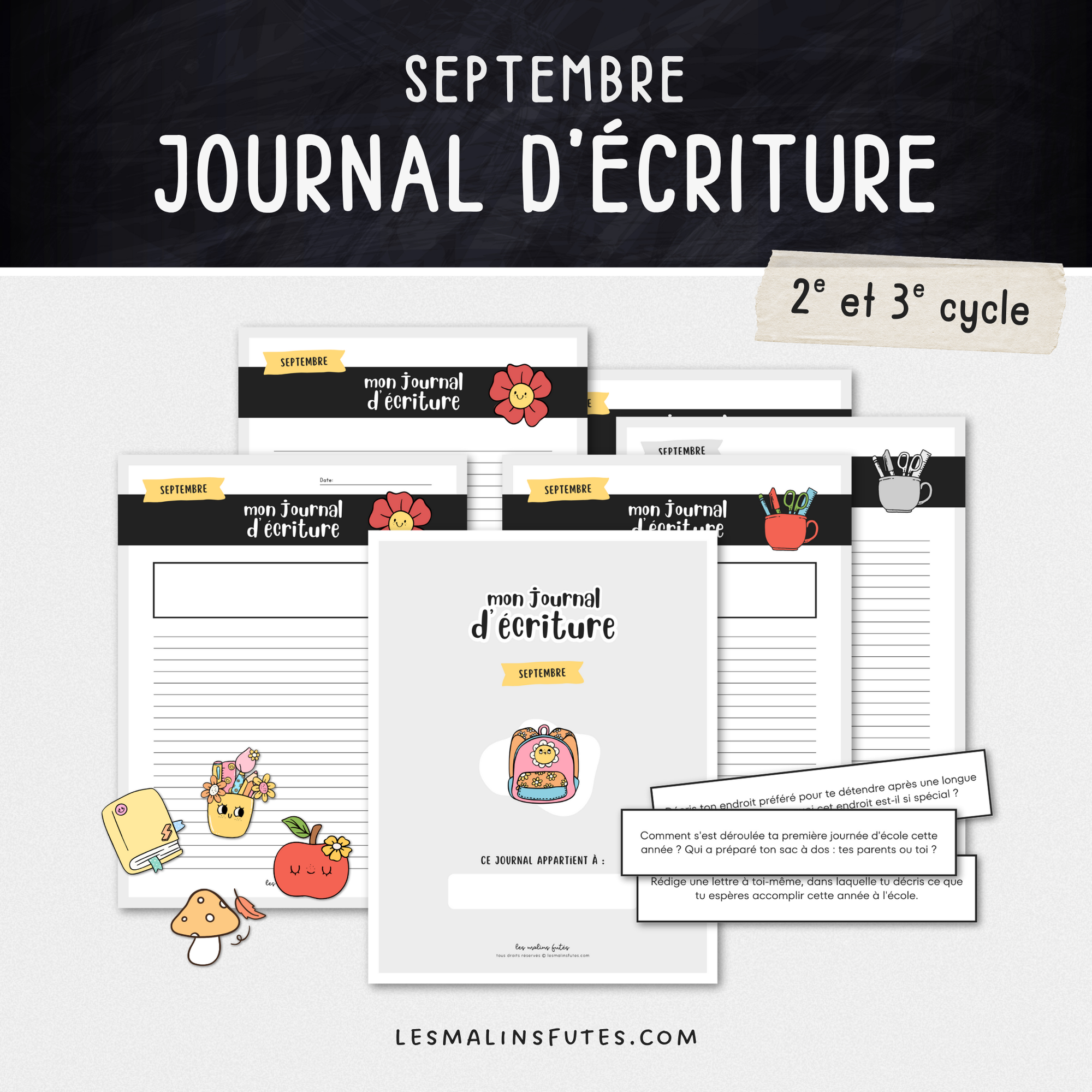 Gabarits Mon journal d'écriture d'octobre - modifiable. Les Malins Futés