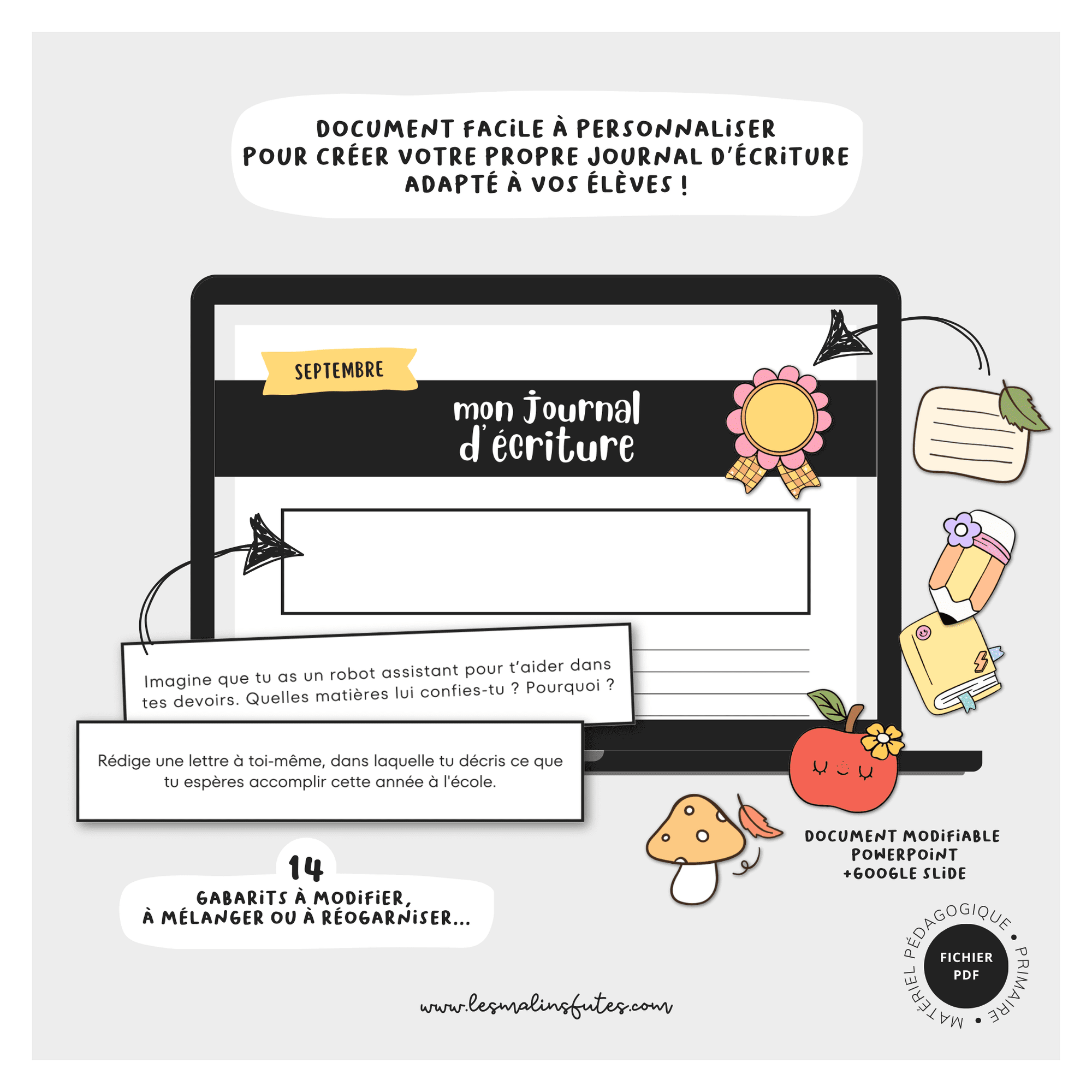 Gabarits Mon journal d'écriture d'octobre - modifiable. Les Malins Futés