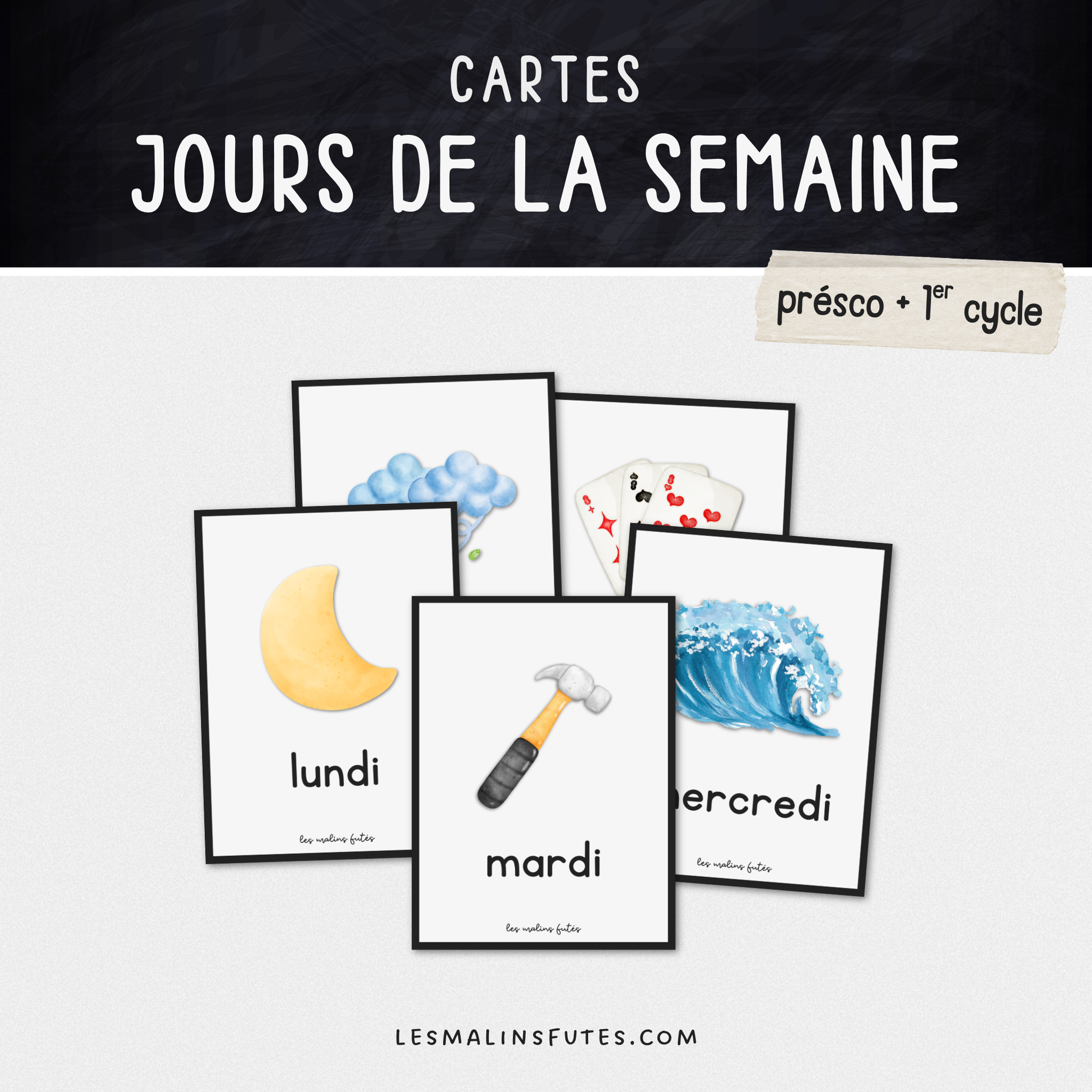 Cartes des jours de la semaine. Les Malins Futés