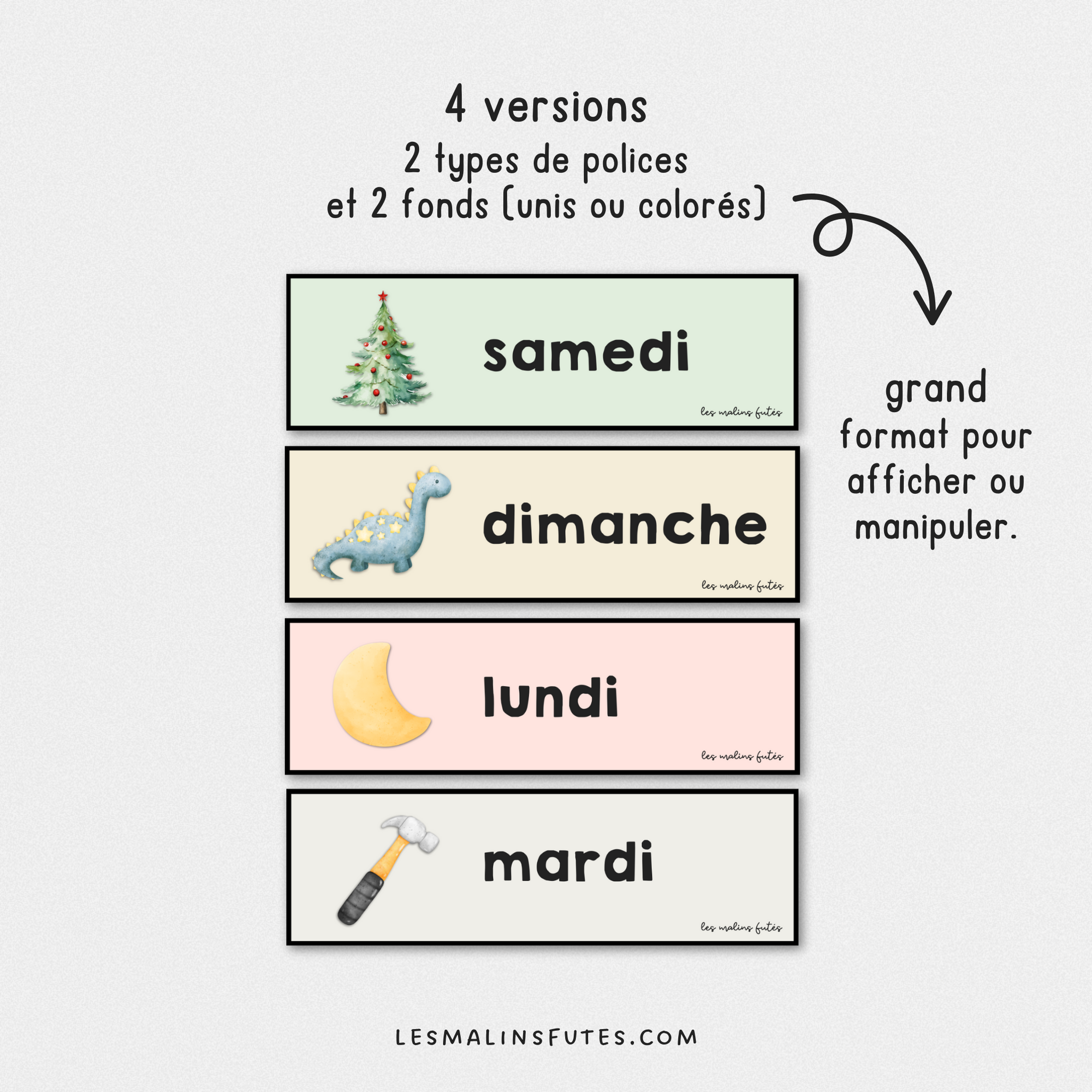 Grande étiquettes pour les jours de la semaine. Les Malins Futés