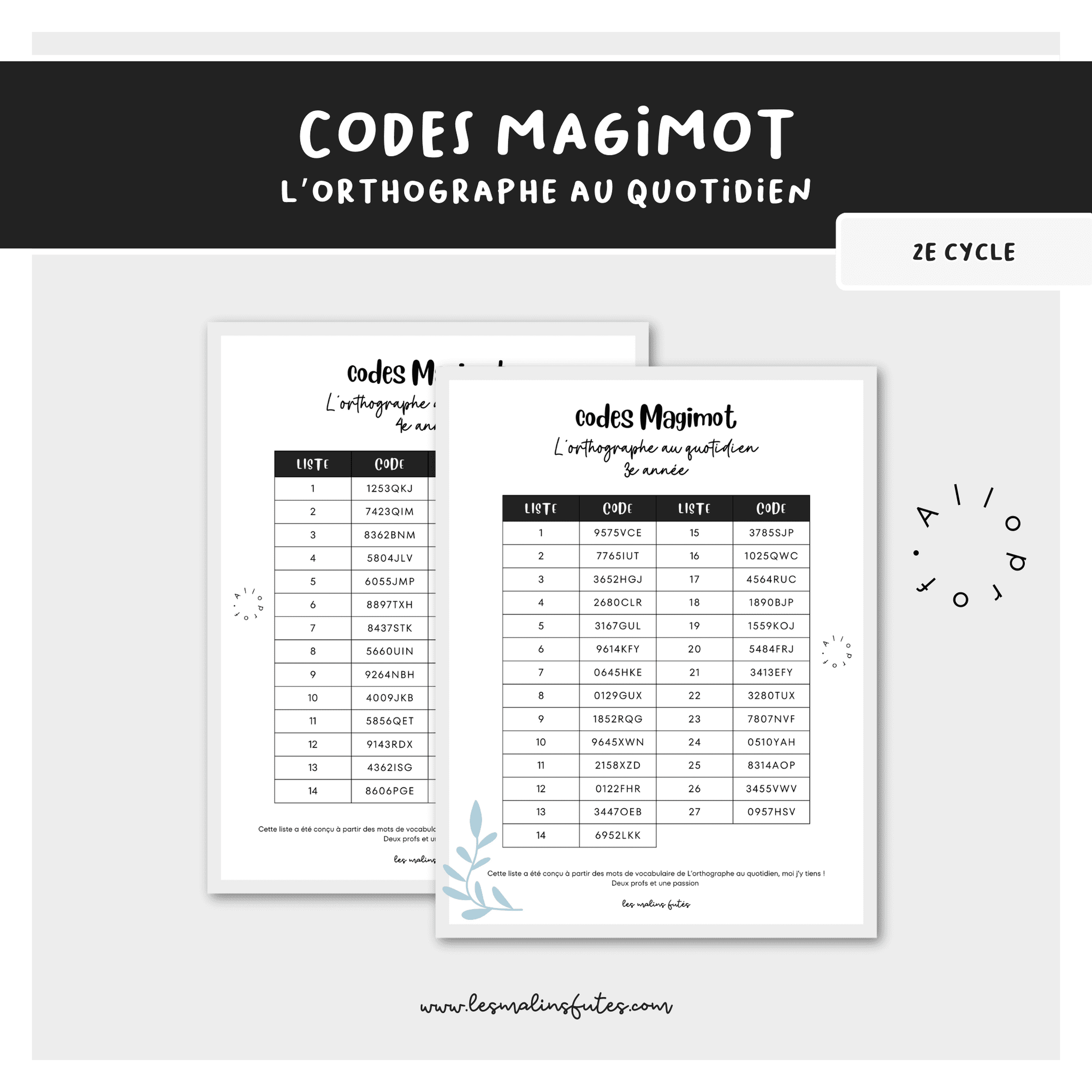 Codes Magimot 3e et 4e année pour travailler avec L'orthographe au quotidien - Les Malins Futés