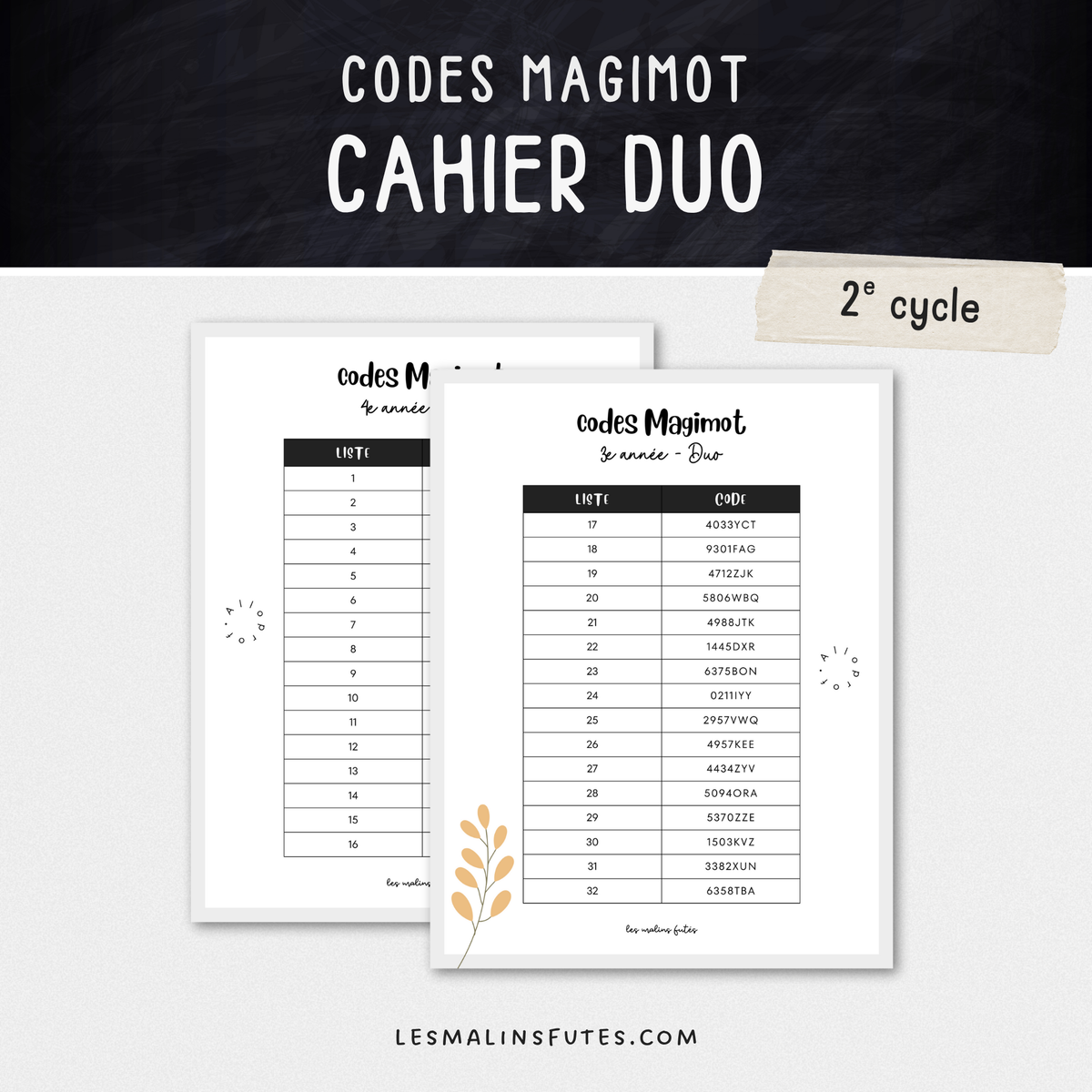 Codes Magimot - cahier Duo – Les Malins Futés