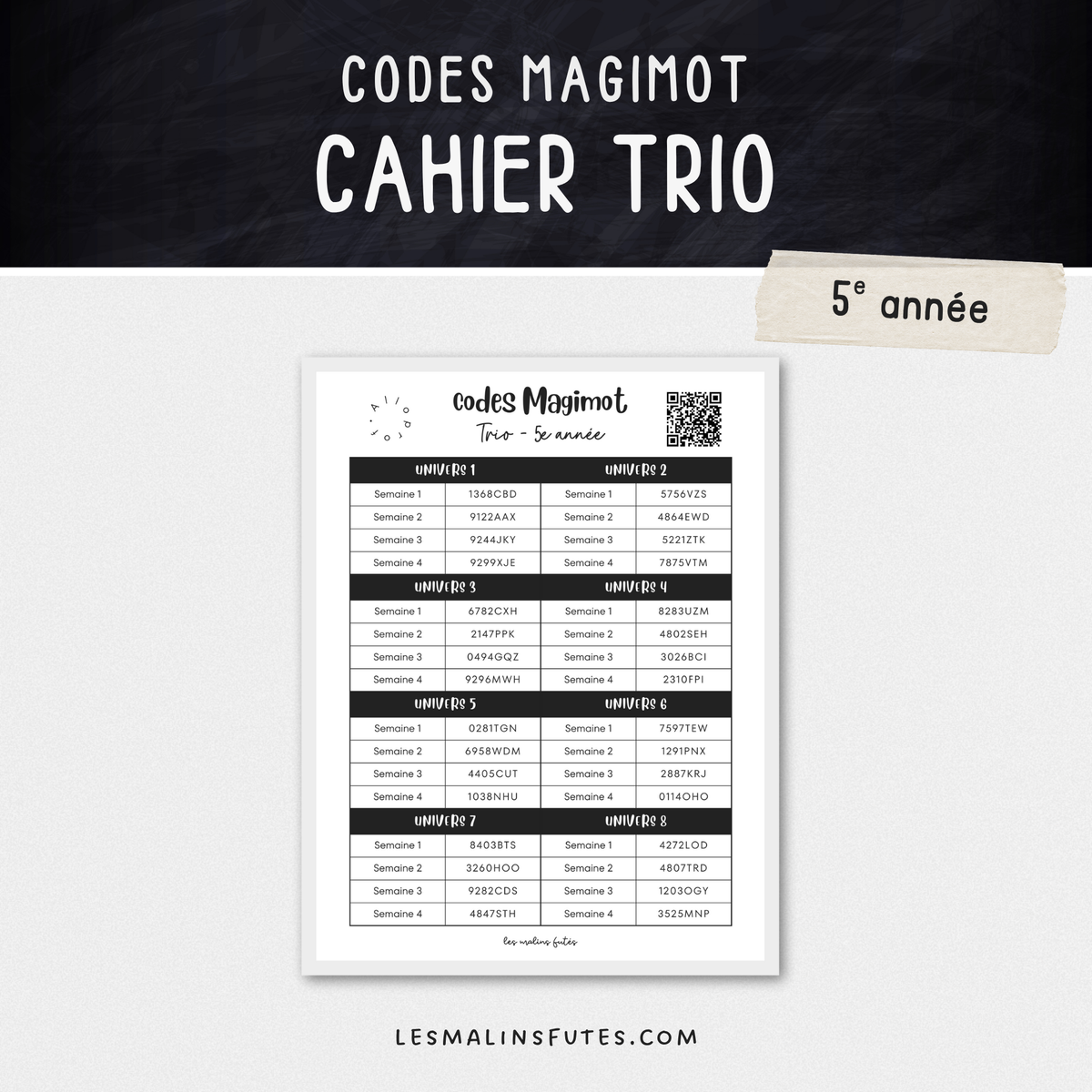 Codes Magimot : Cahier Trio - 5e année – Les Malins Futés