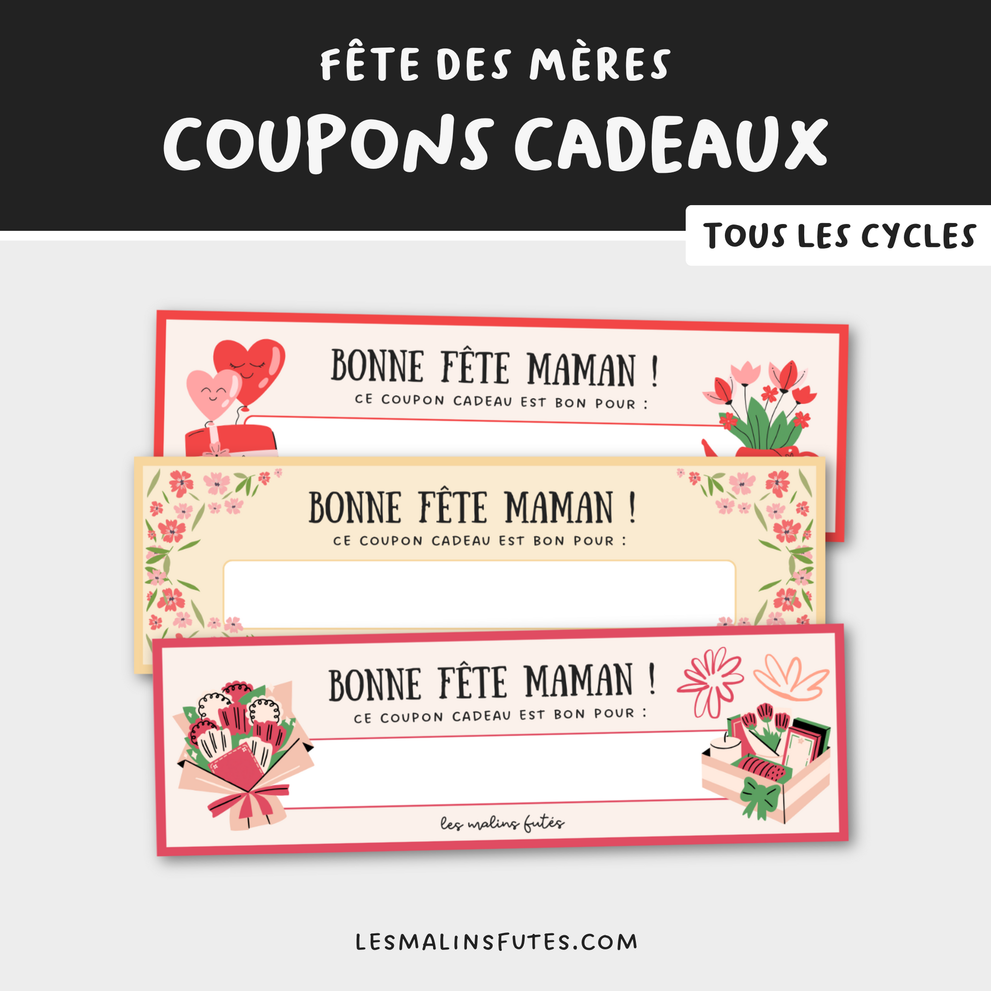 Coupons cadeaux pour la fête des Mères. Les Malins Futés