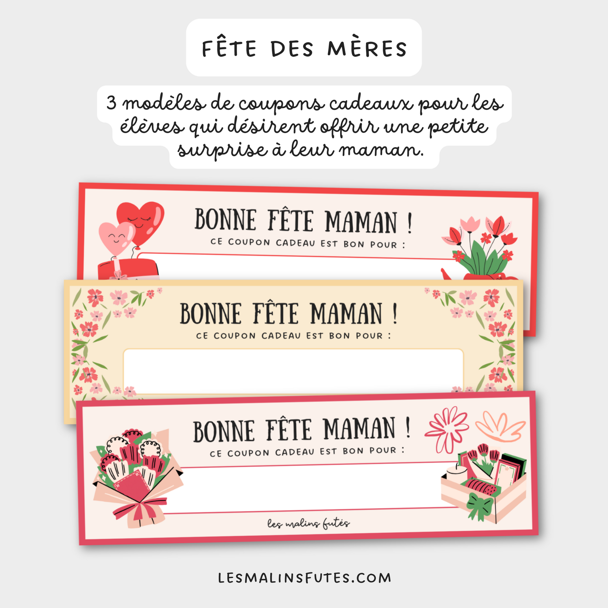 Coupons cadeaux pour la fête des Mères. Les Malins Futés