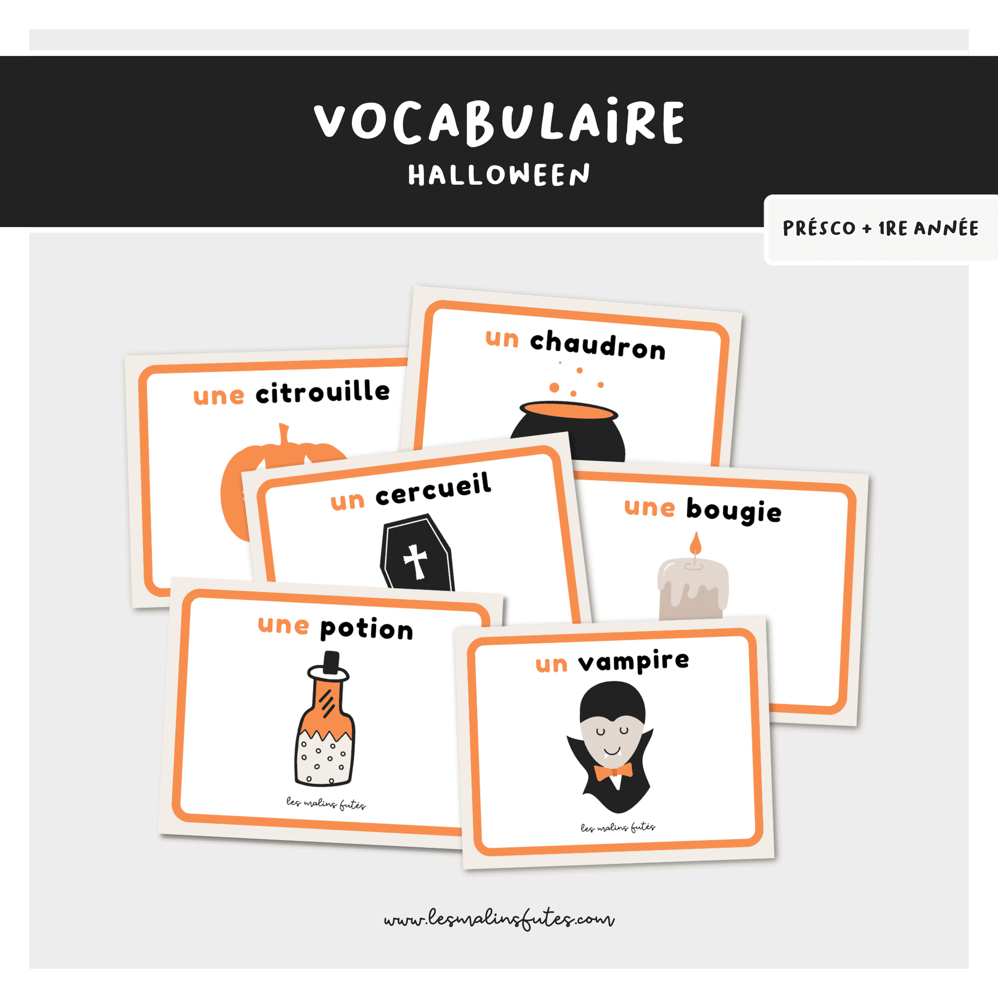 Cartes de vocabulaire pour l'Halloween. Les Malins Futés