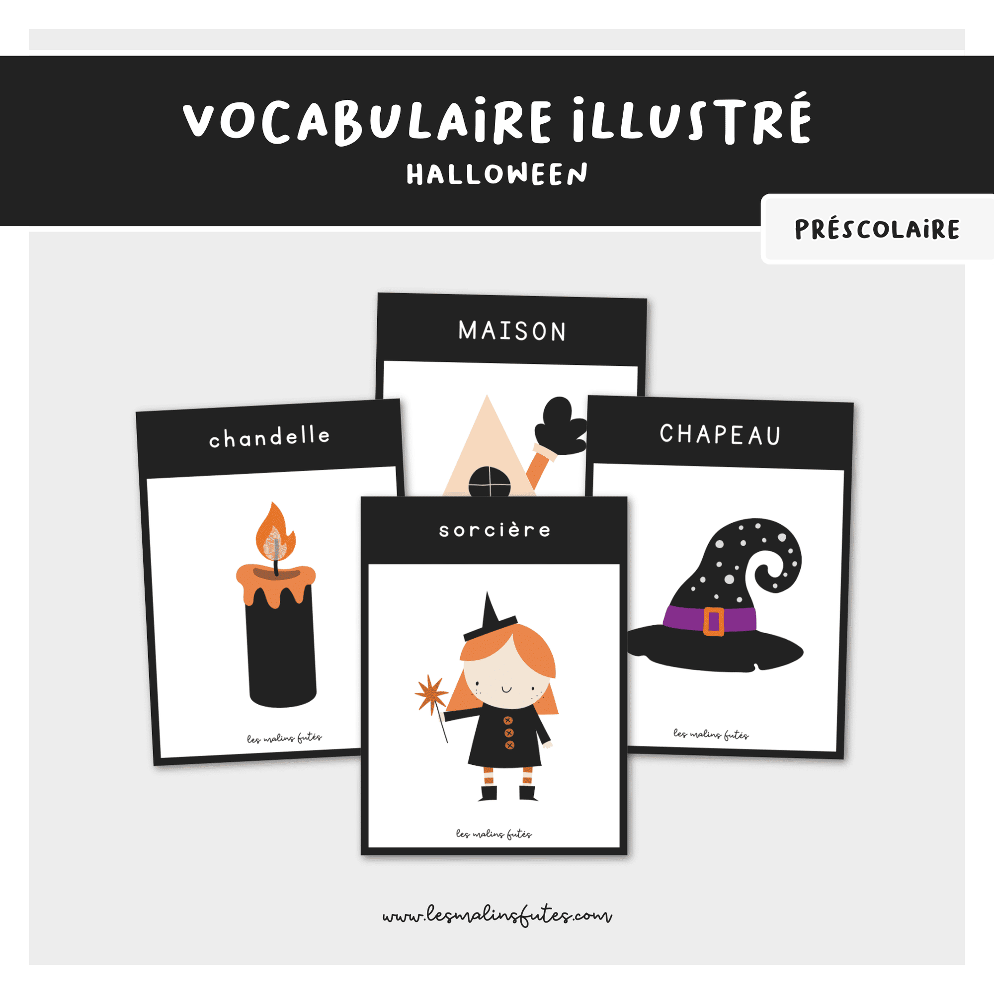 Cartes vocabulaire d&#39;Halloween. Les Malins Futés